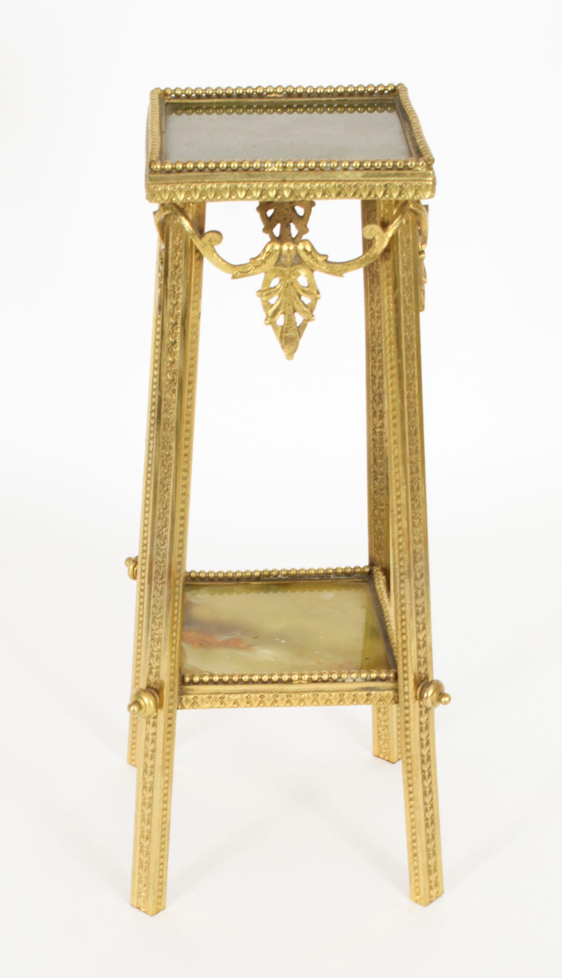 Antique French Ormolu and Onyx Miniature Table Pedestal Stand 19th Century In Good Condition In London, GB