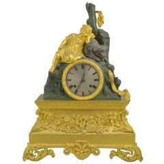 Antique French Ormolu and Patinated Bronze Mantel Clock, 19th Century, 1840