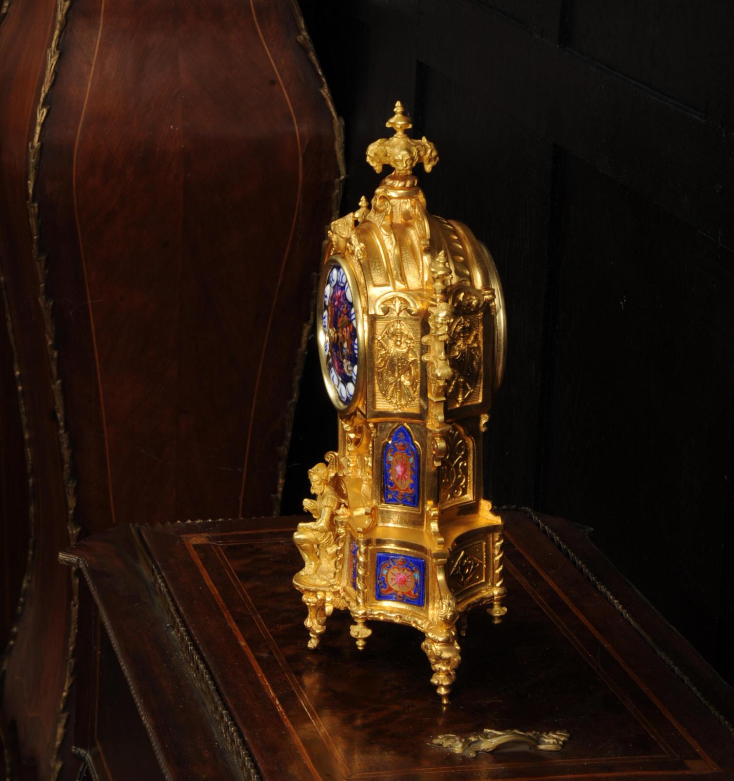 19th Century Antique French Ormolu and Porcelain Gothic Clock - Vincenti - Fully Overhauled