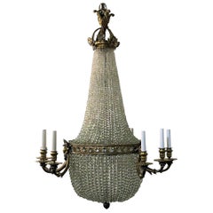 Antique French Ormolu and Richly Beaded Chandelier