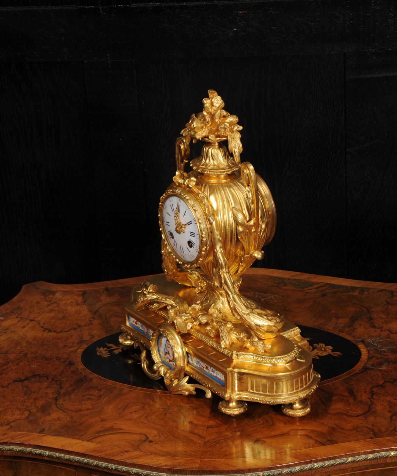 Antique French Ormolu and Sevres Porcelain Clock For Sale 4