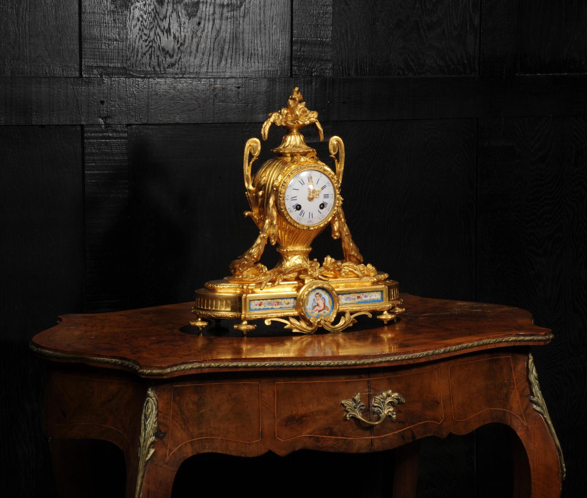 Antique French Ormolu and Sevres Porcelain Clock For Sale 5
