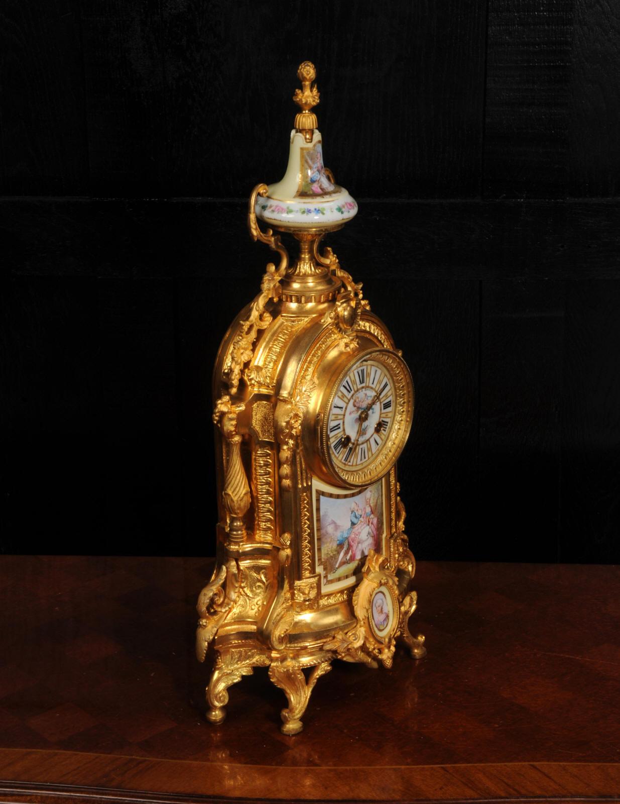 Antique French Ormolu and Sevres Porcelain Clock For Sale 4
