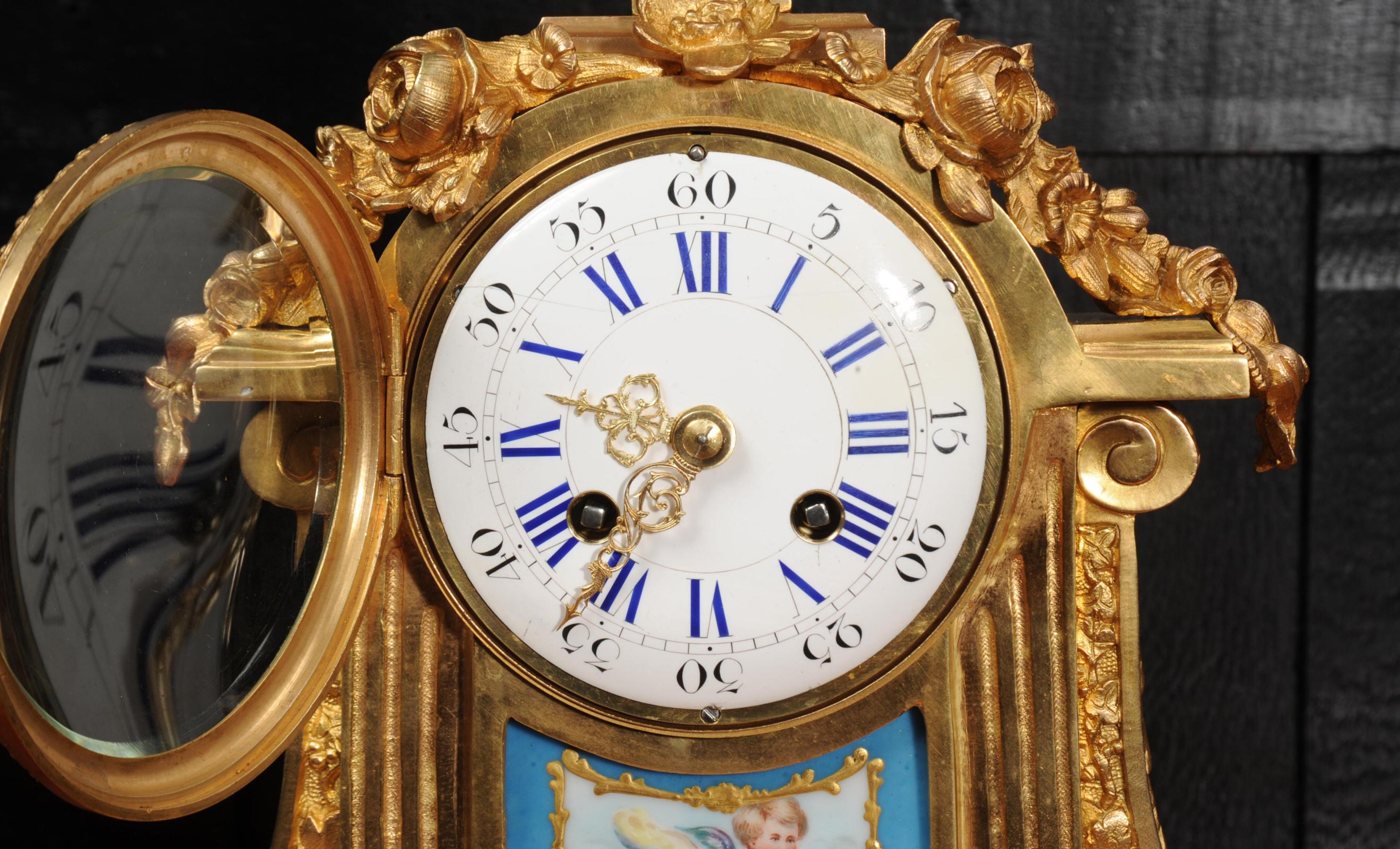 Antique French Ormolu and Sevres Porcelain Clock For Sale 6