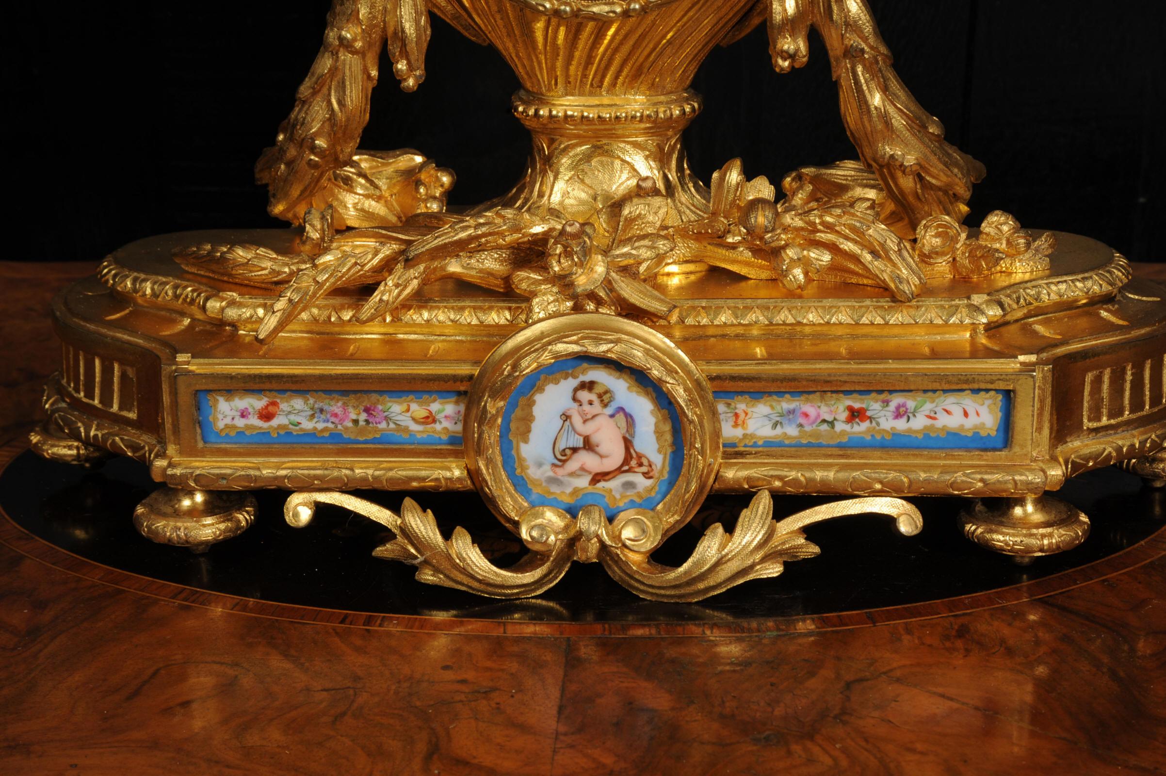Antique French Ormolu and Sevres Porcelain Clock For Sale 8