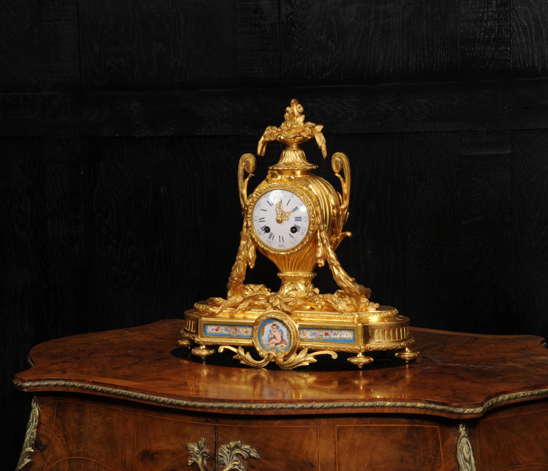 Louis XVI Antique French Ormolu and Sevres Porcelain Clock For Sale