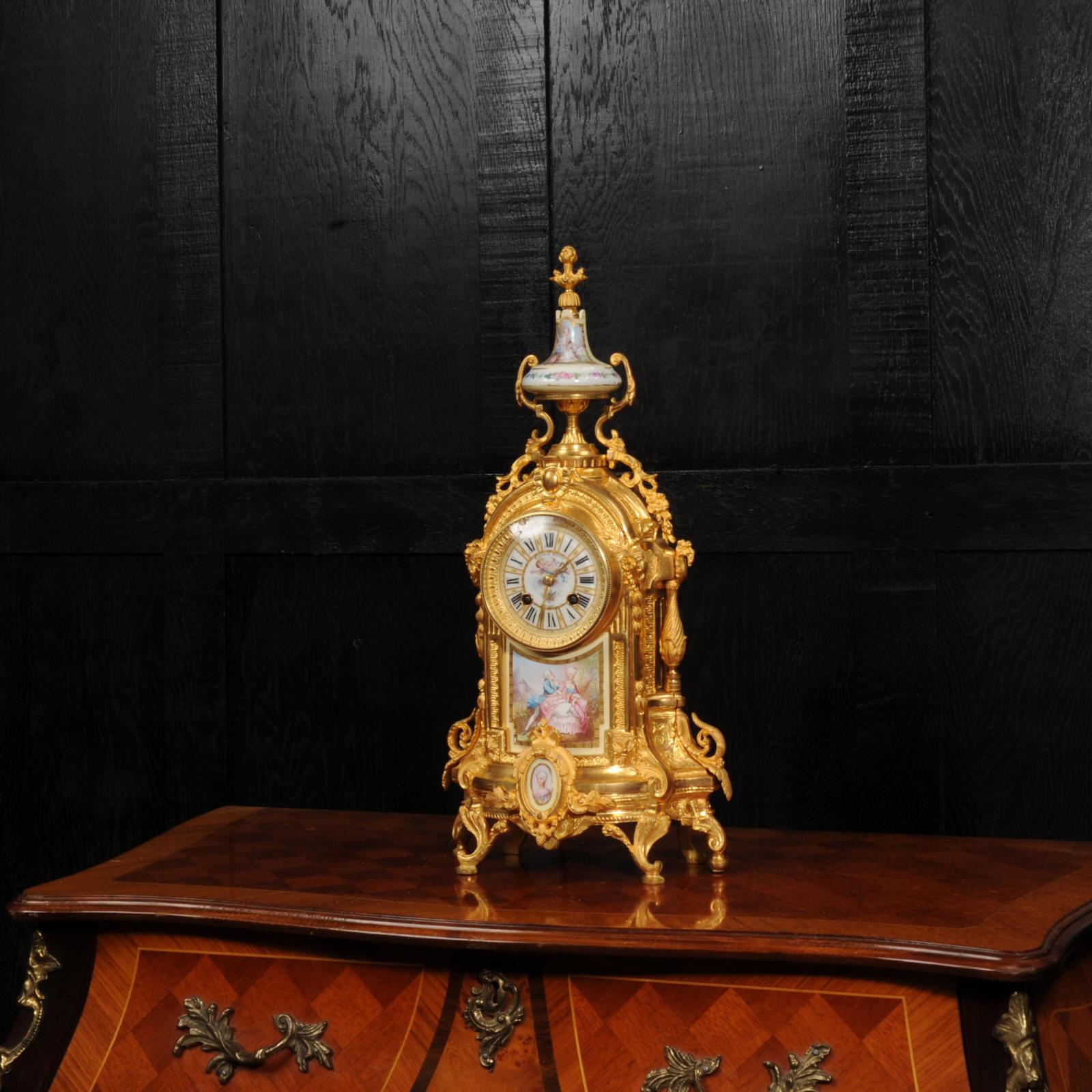 Louis XVI Antique French Ormolu and Sevres Porcelain Clock For Sale