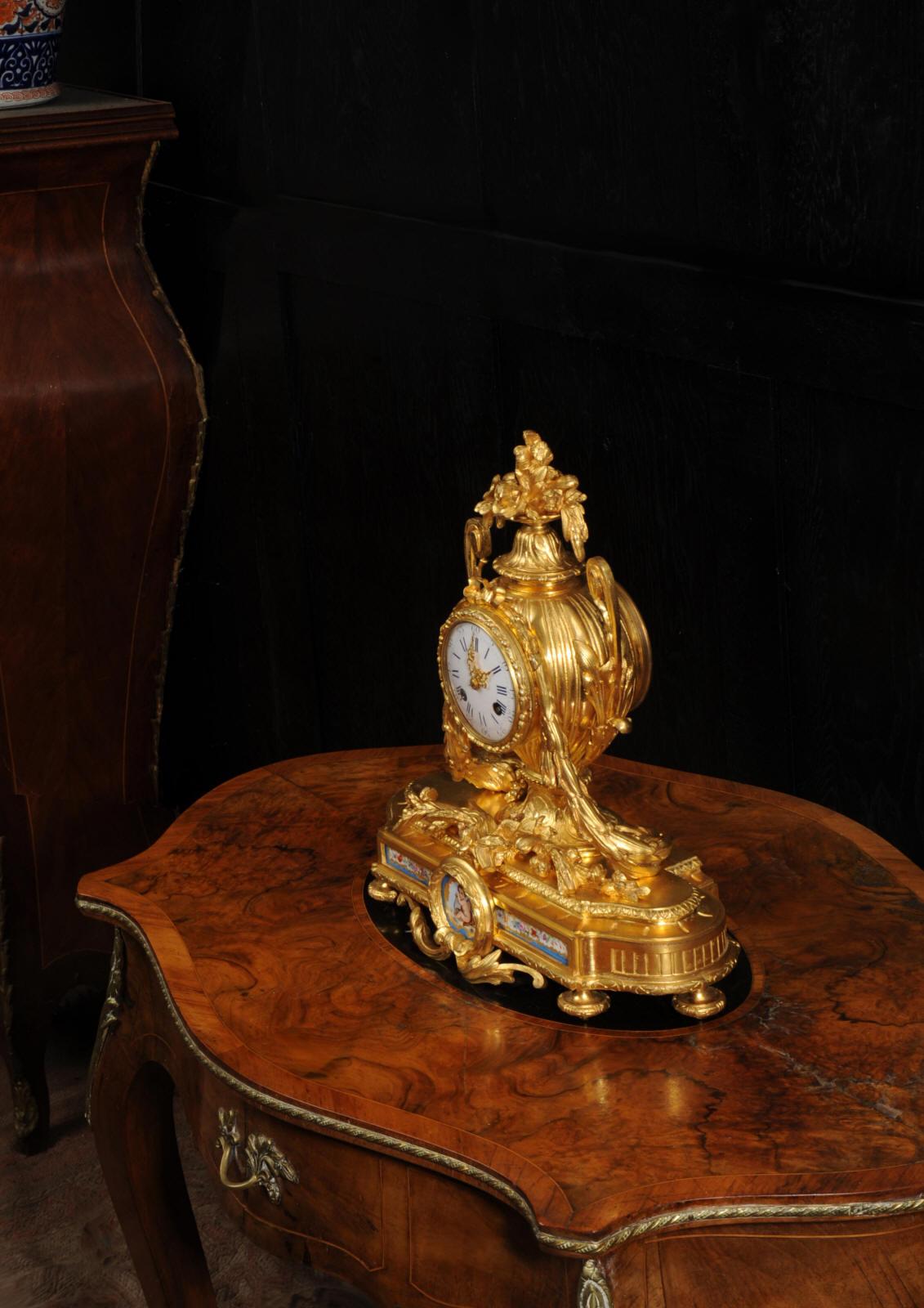 19th Century Antique French Ormolu and Sevres Porcelain Clock For Sale