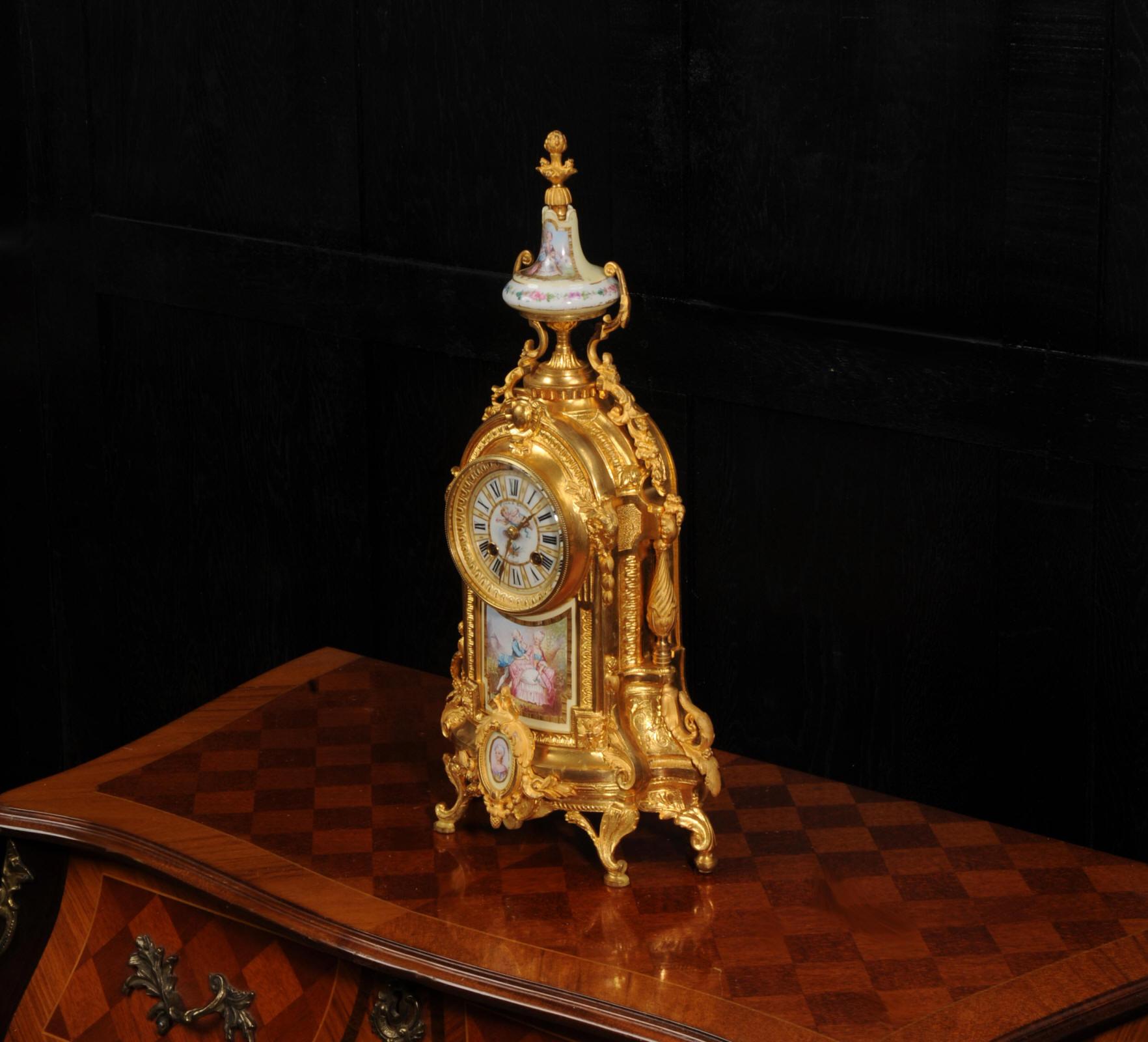 19th Century Antique French Ormolu and Sevres Porcelain Clock For Sale