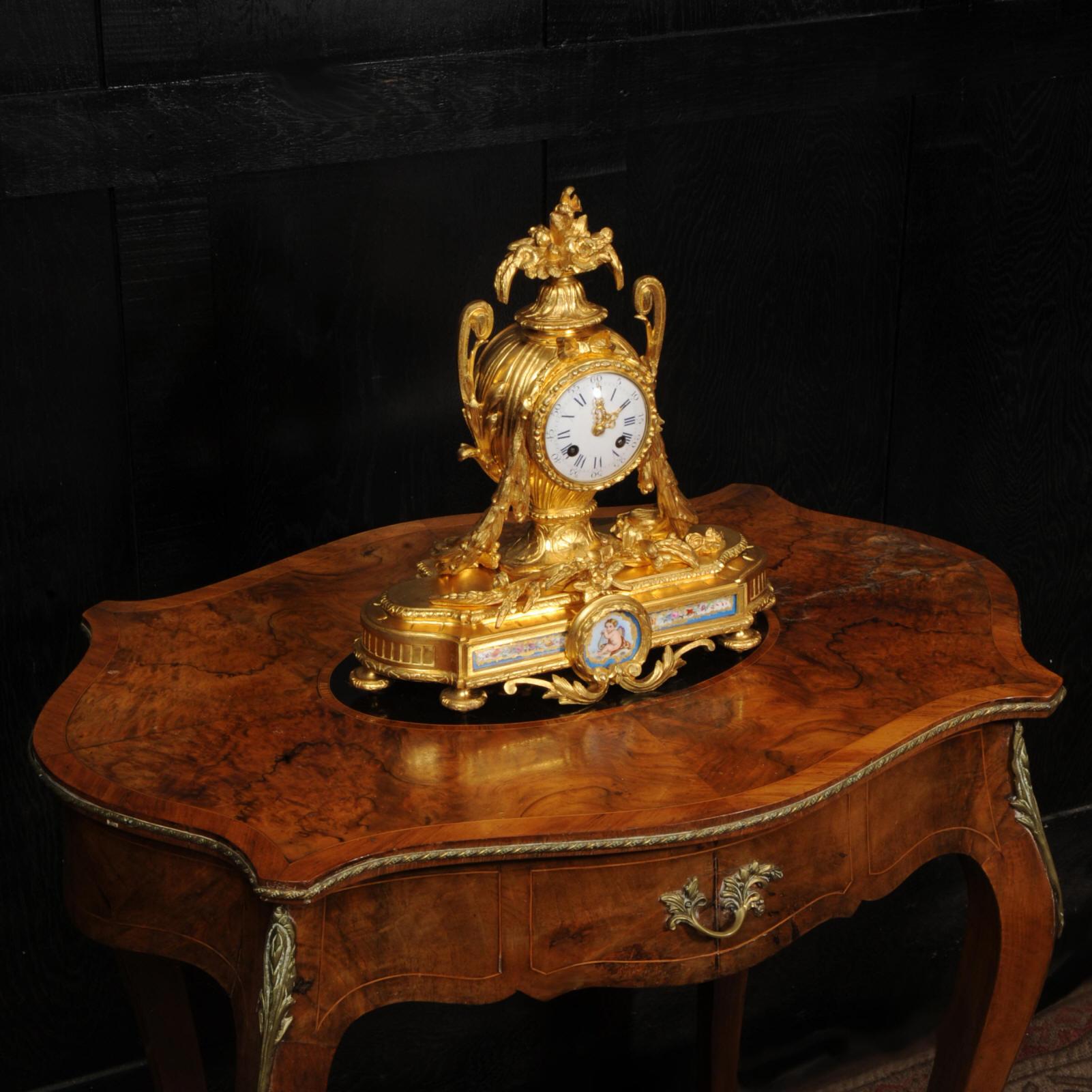 Antique French Ormolu and Sevres Porcelain Clock For Sale 3