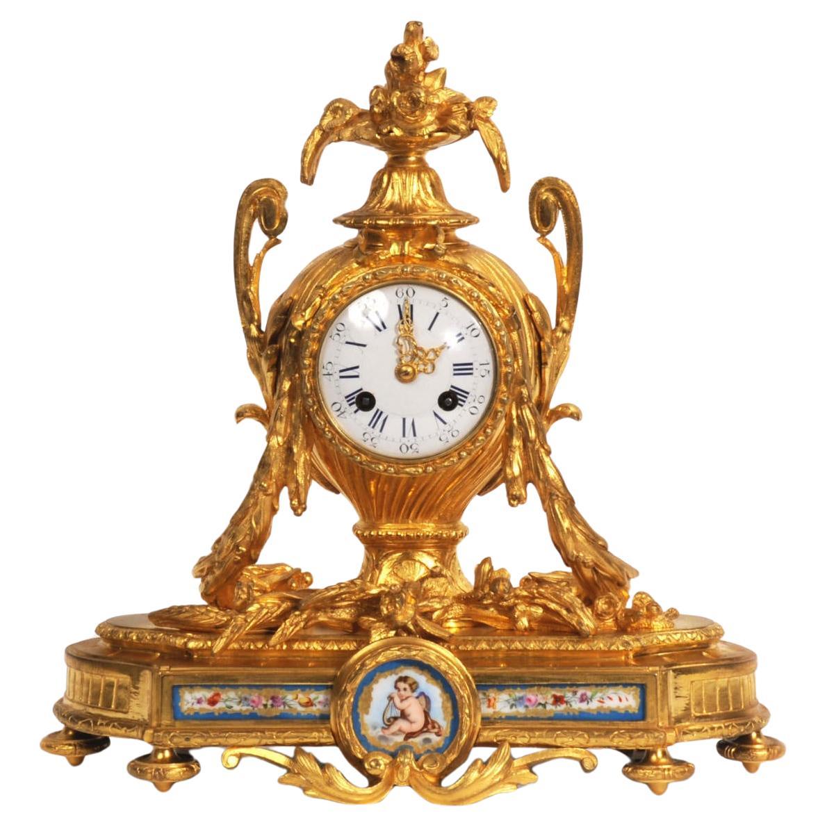 Antique French Ormolu e orologio in porcellana di Sevres