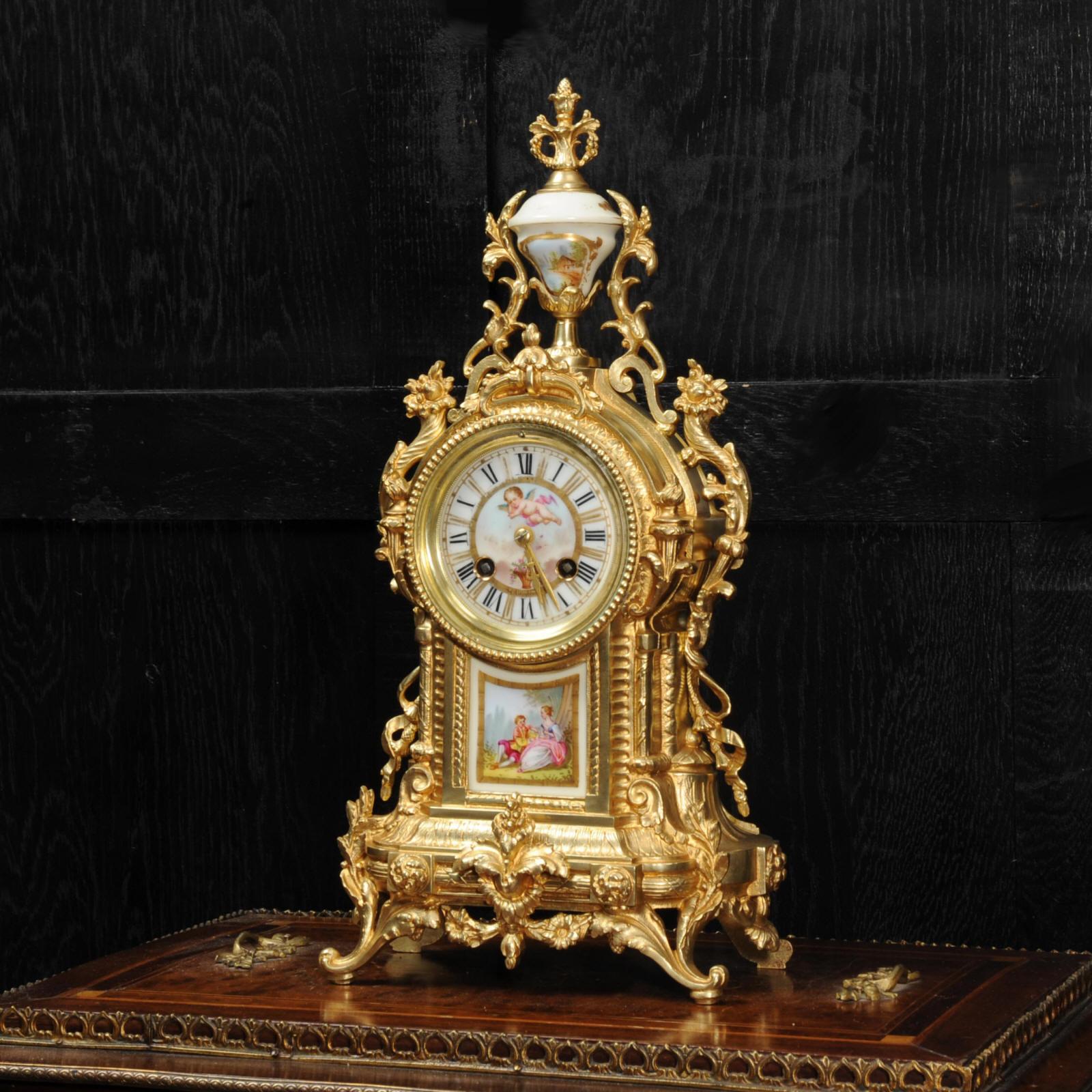 Antique French Ormolu and Sevres Porcelain Clock, Love 5