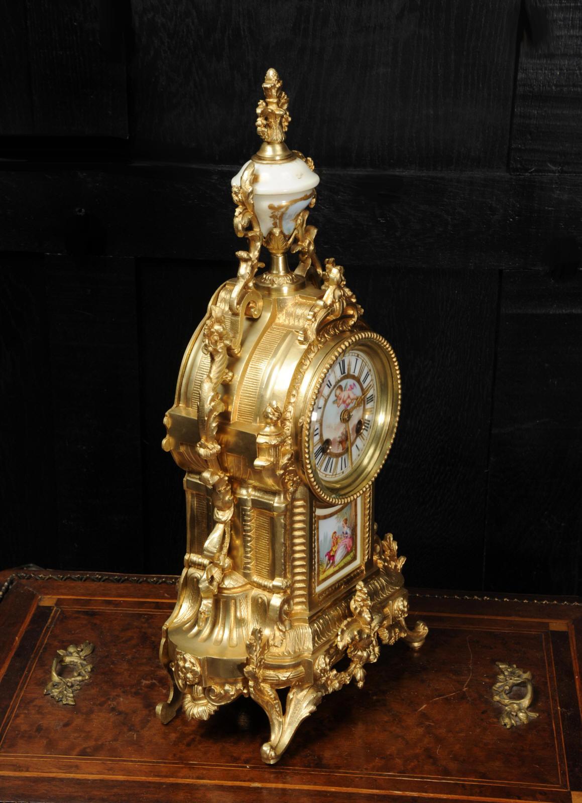 Antique French Ormolu and Sevres Porcelain Clock, Love 6