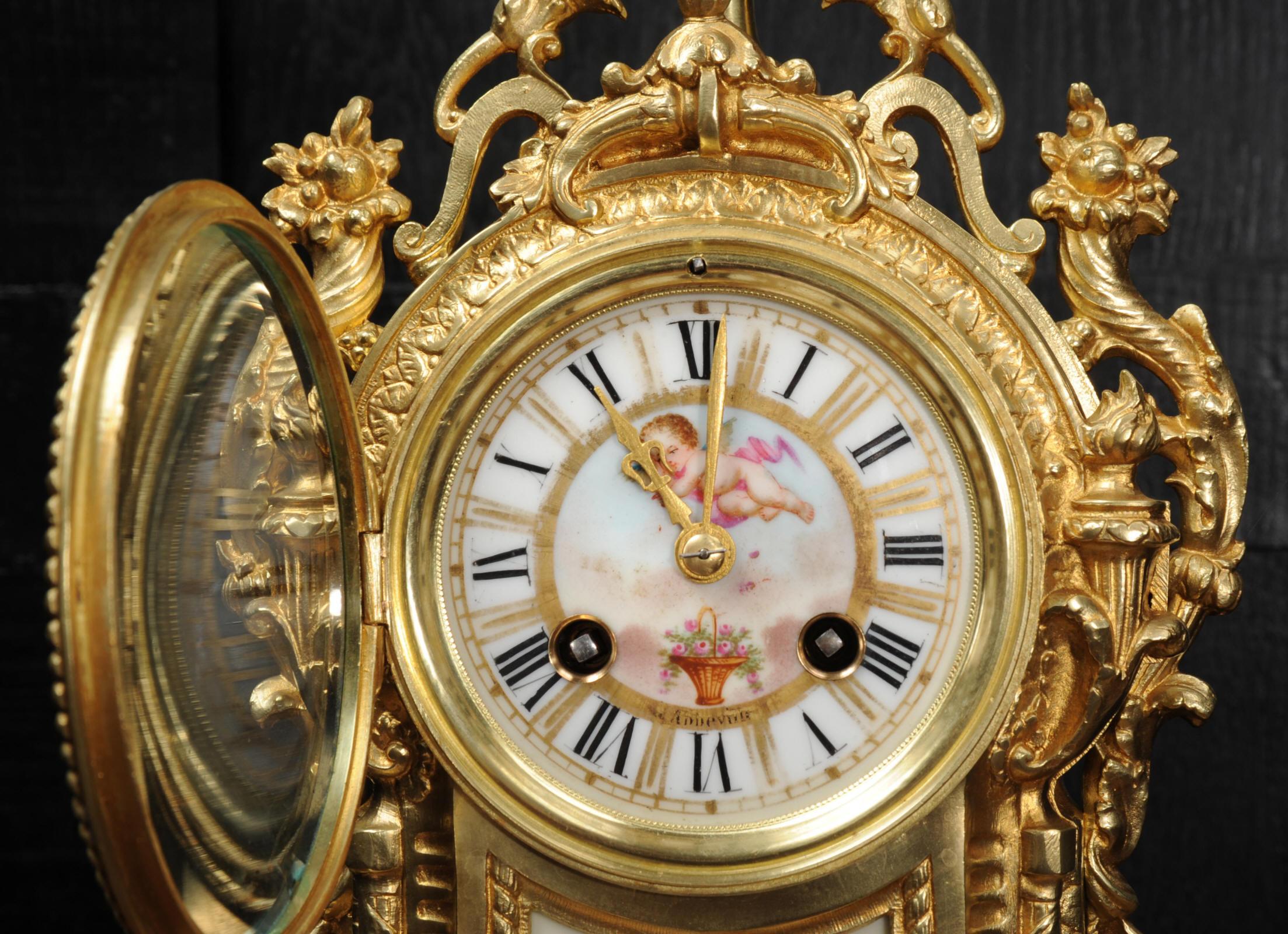 Antique French Ormolu and Sevres Porcelain Clock, Love 8