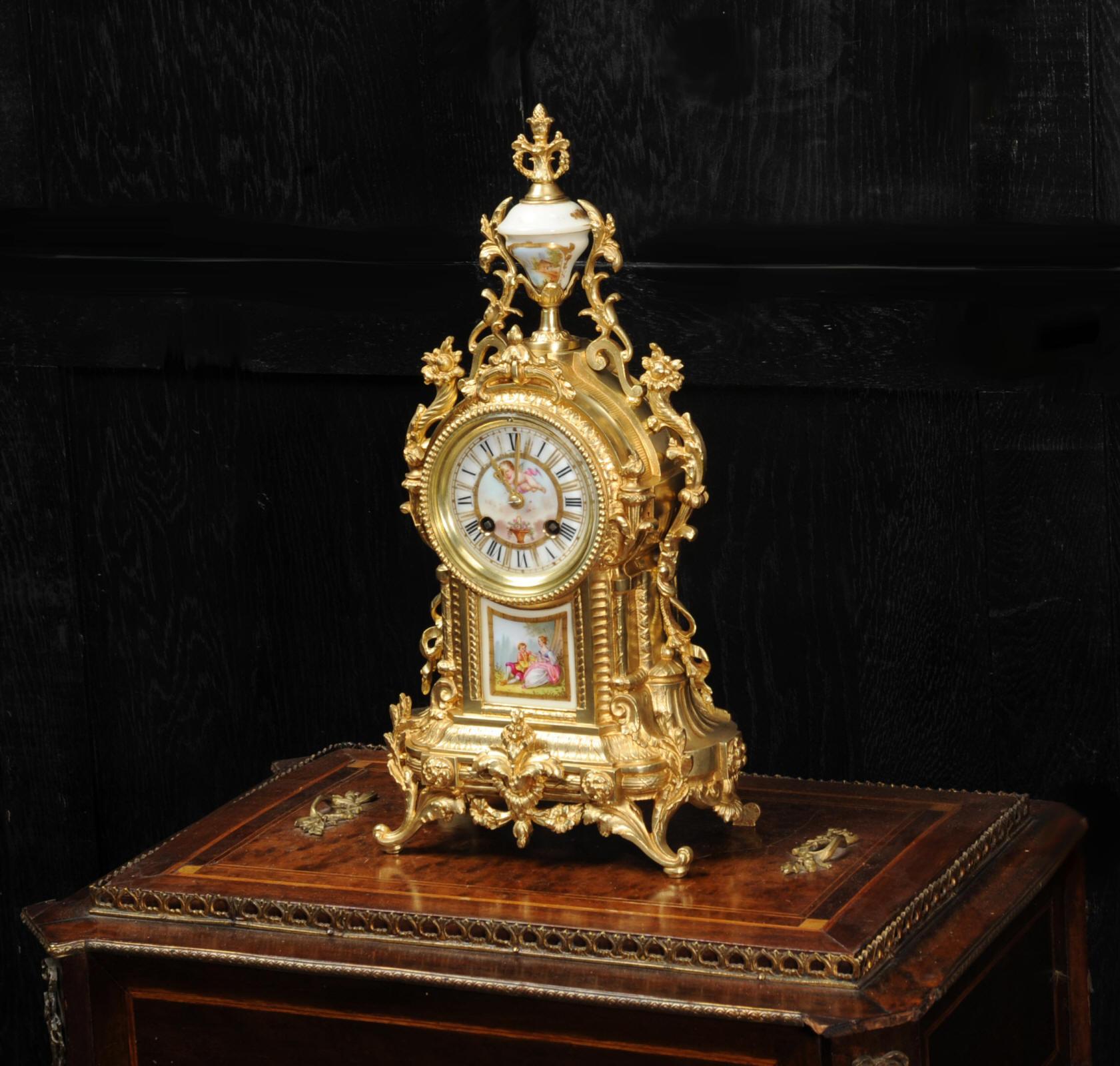 Louis XVI Antique French Ormolu and Sevres Porcelain Clock, Love