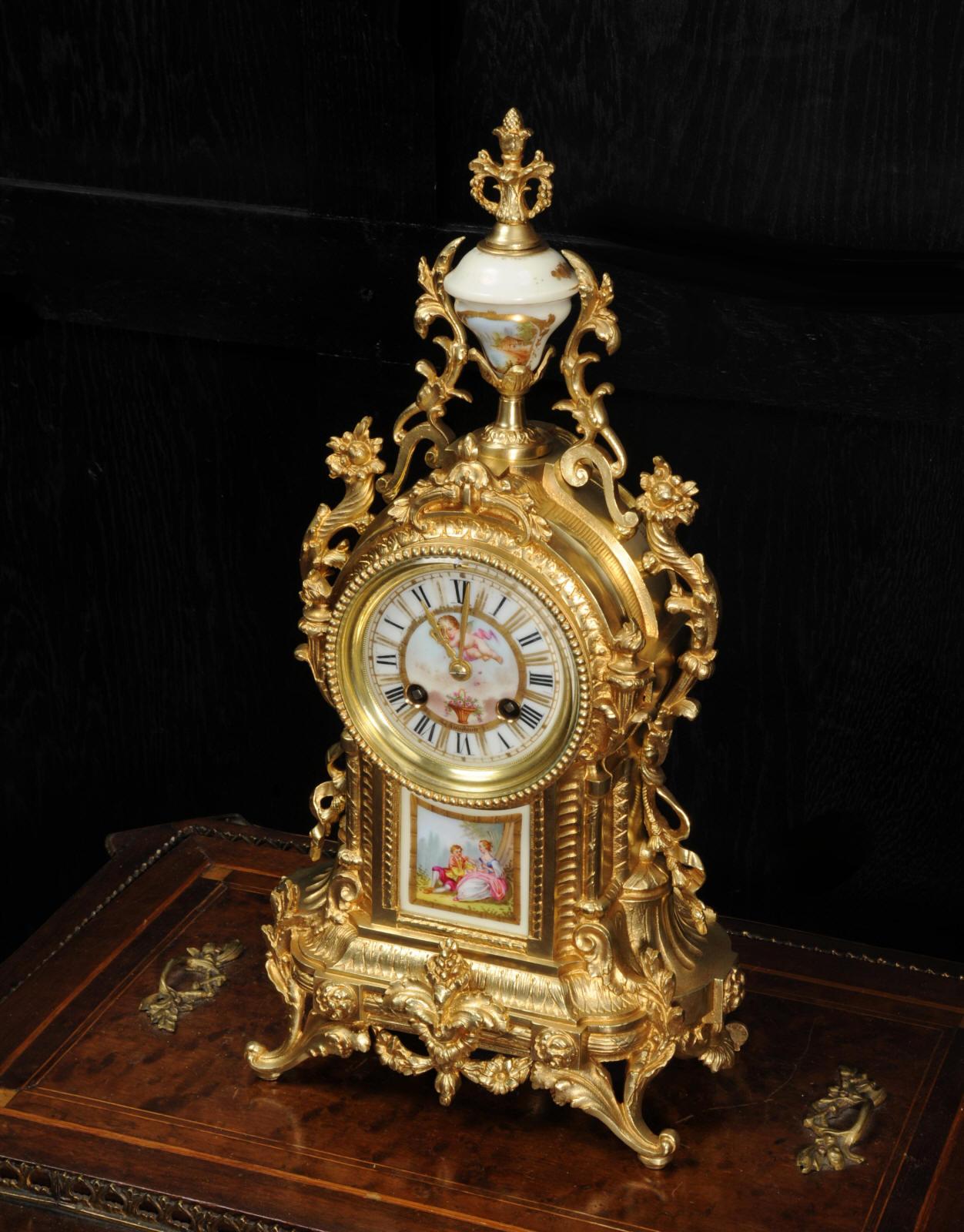 19th Century Antique French Ormolu and Sevres Porcelain Clock, Love