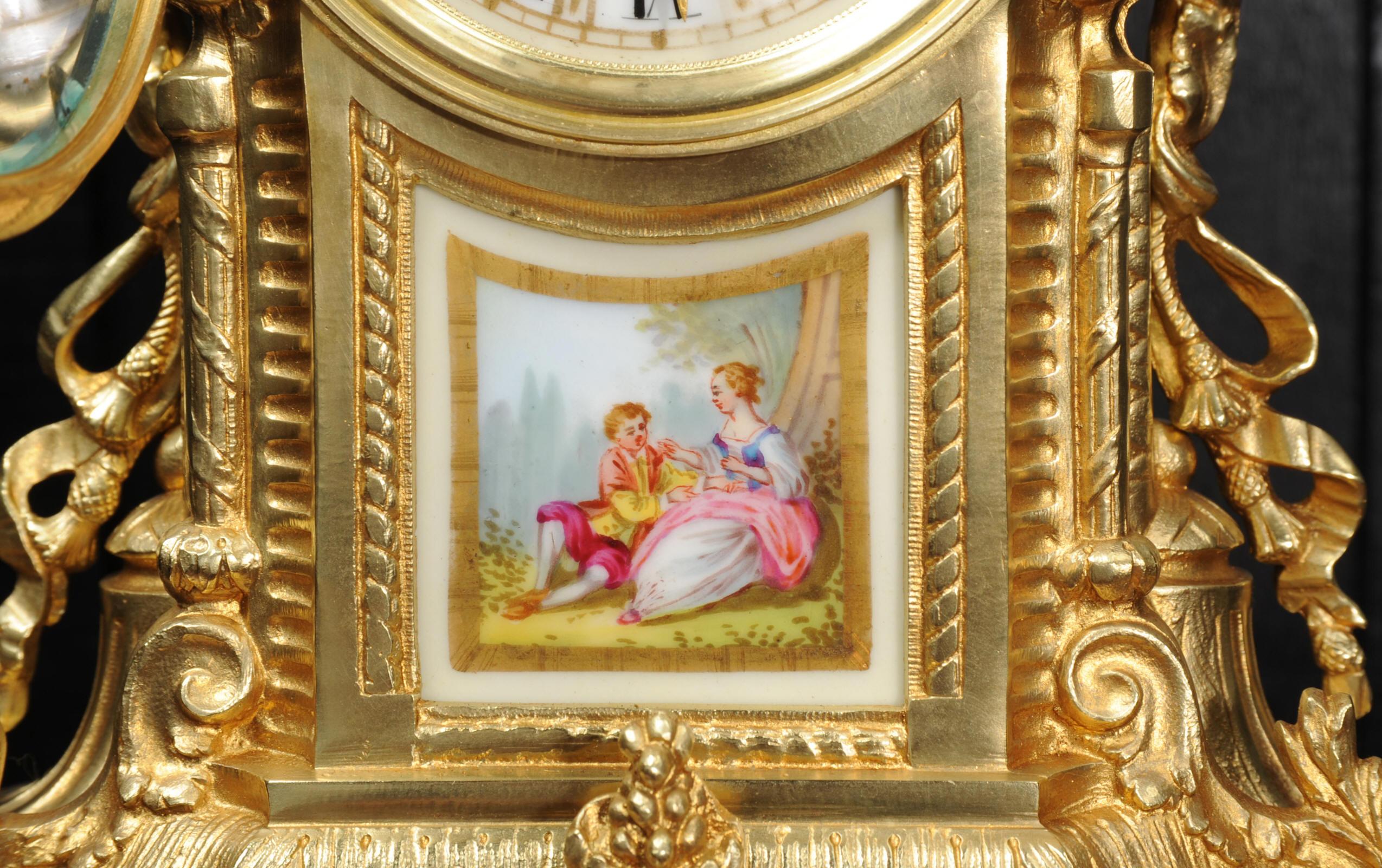 Antique French Ormolu and Sevres Porcelain Clock, Love 1