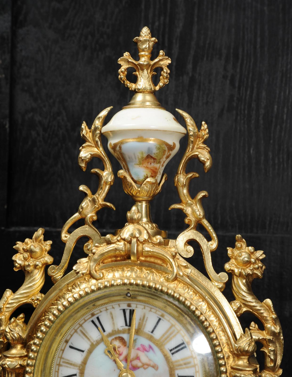Antique French Ormolu and Sevres Porcelain Clock, Love 2