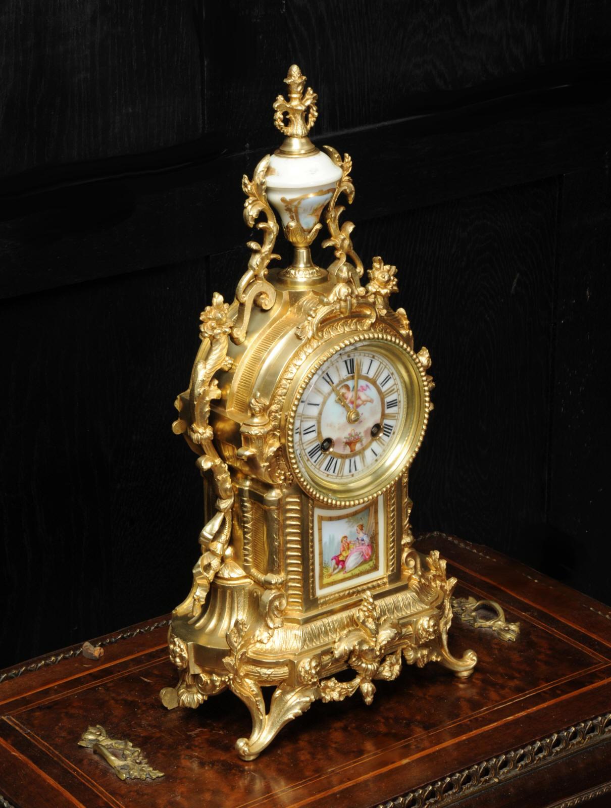 Antique French Ormolu and Sevres Porcelain Clock, Love 3