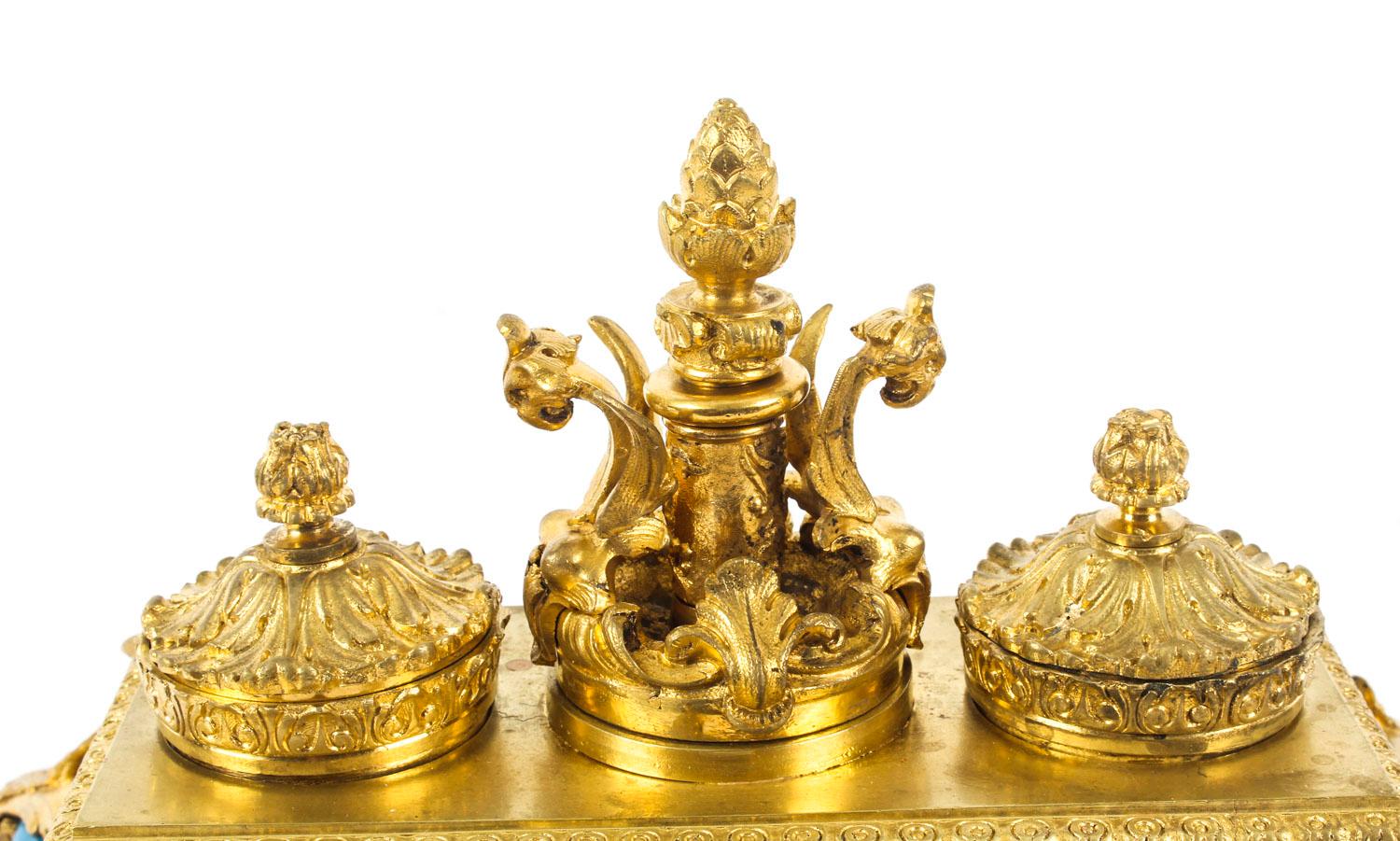 Antique French Ormolu and Sèvres Porcelain Standish Inkstand, 19th Century In Good Condition In London, GB