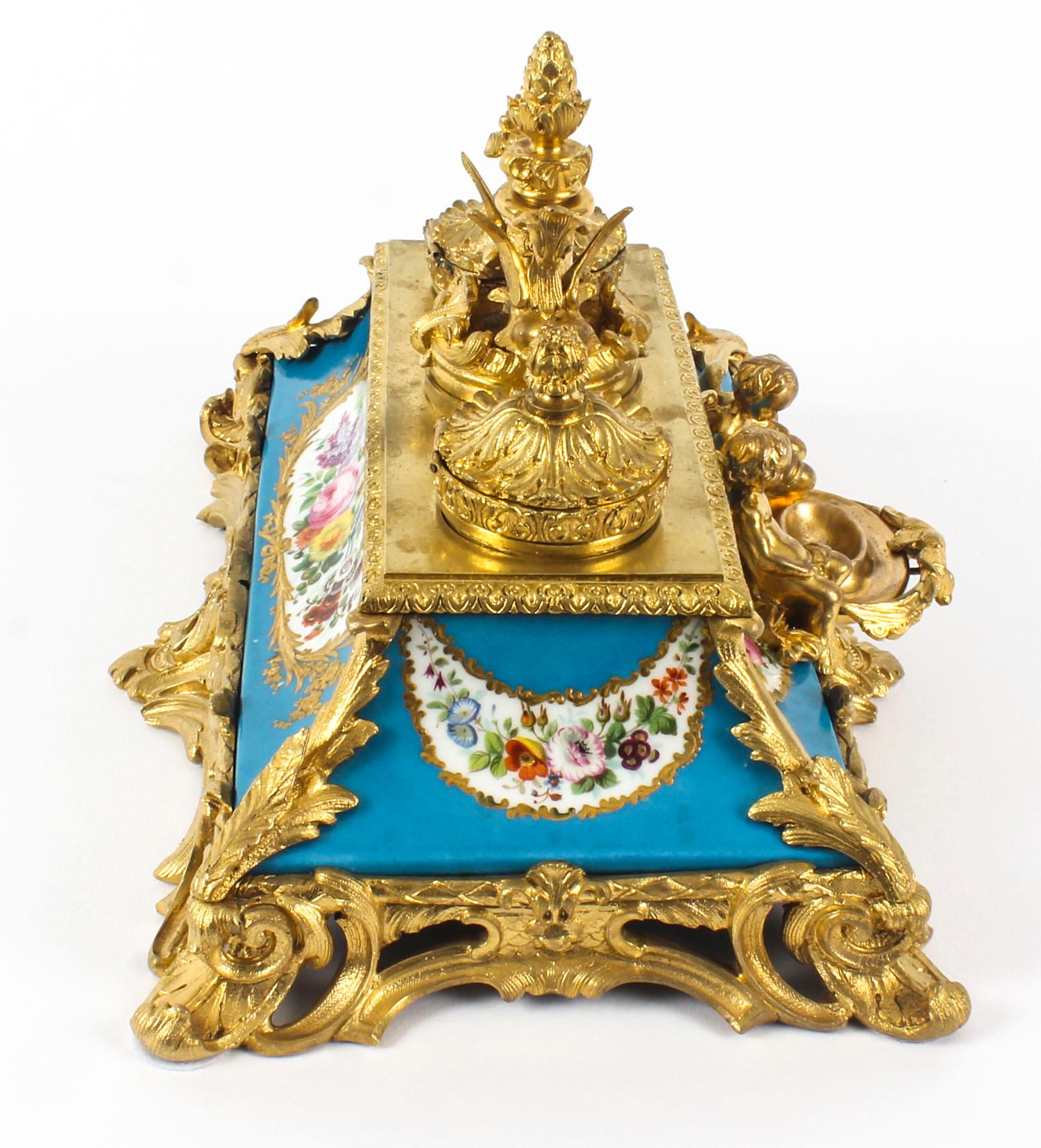 Antique French Ormolu and Sèvres Porcelain Standish Inkstand, 19th Century 2