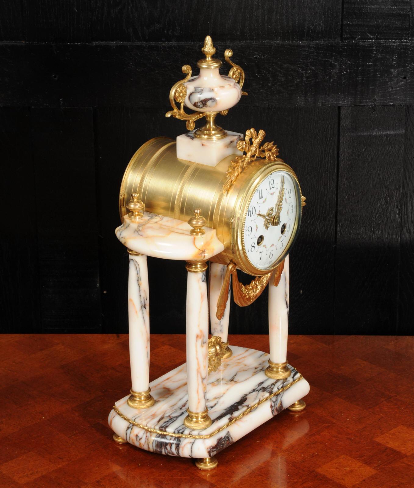 Antique French Ormolu and Specimen Marble Portico Clock by Fritz Marti 6