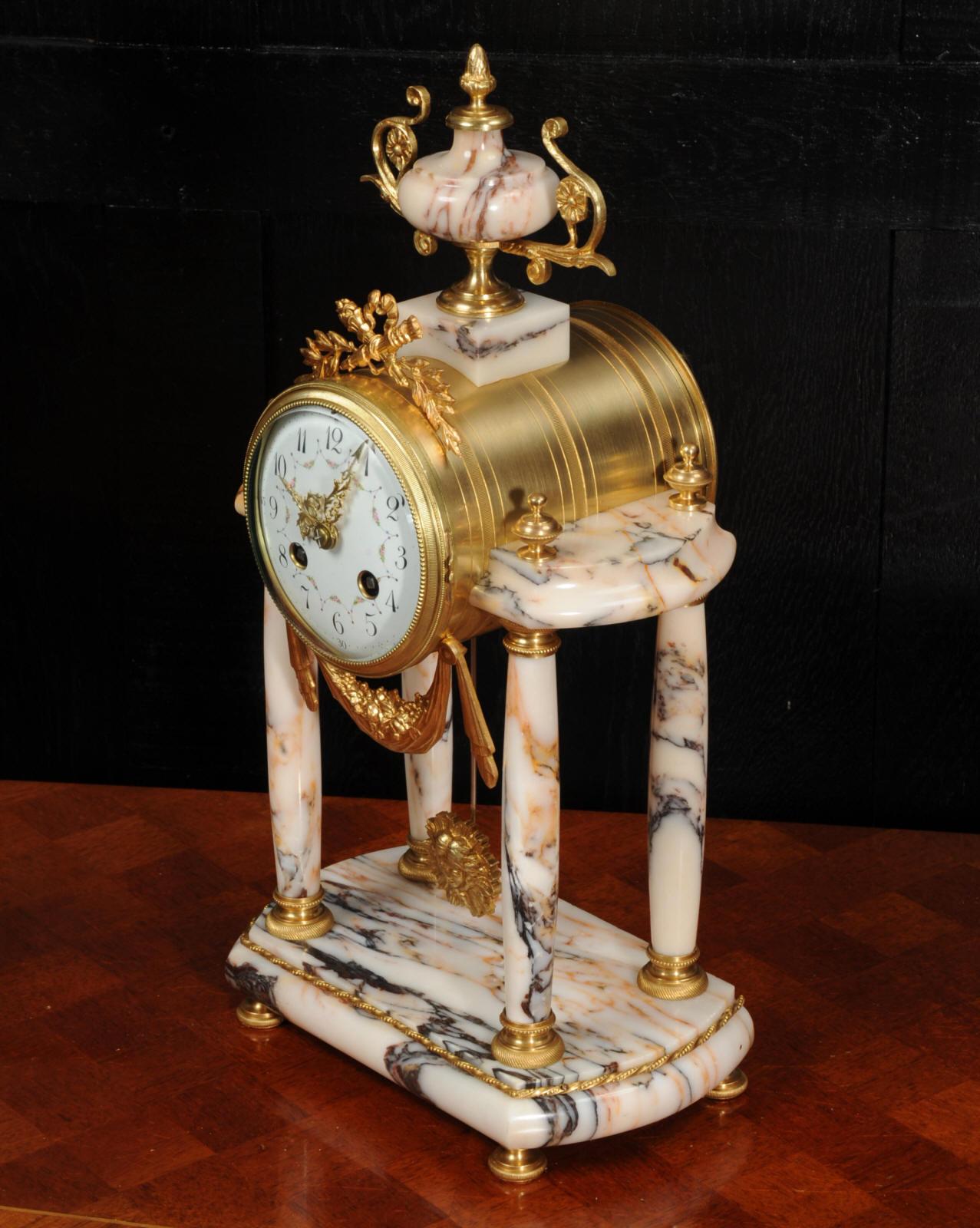 Antique French Ormolu and Specimen Marble Portico Clock by Fritz Marti 7