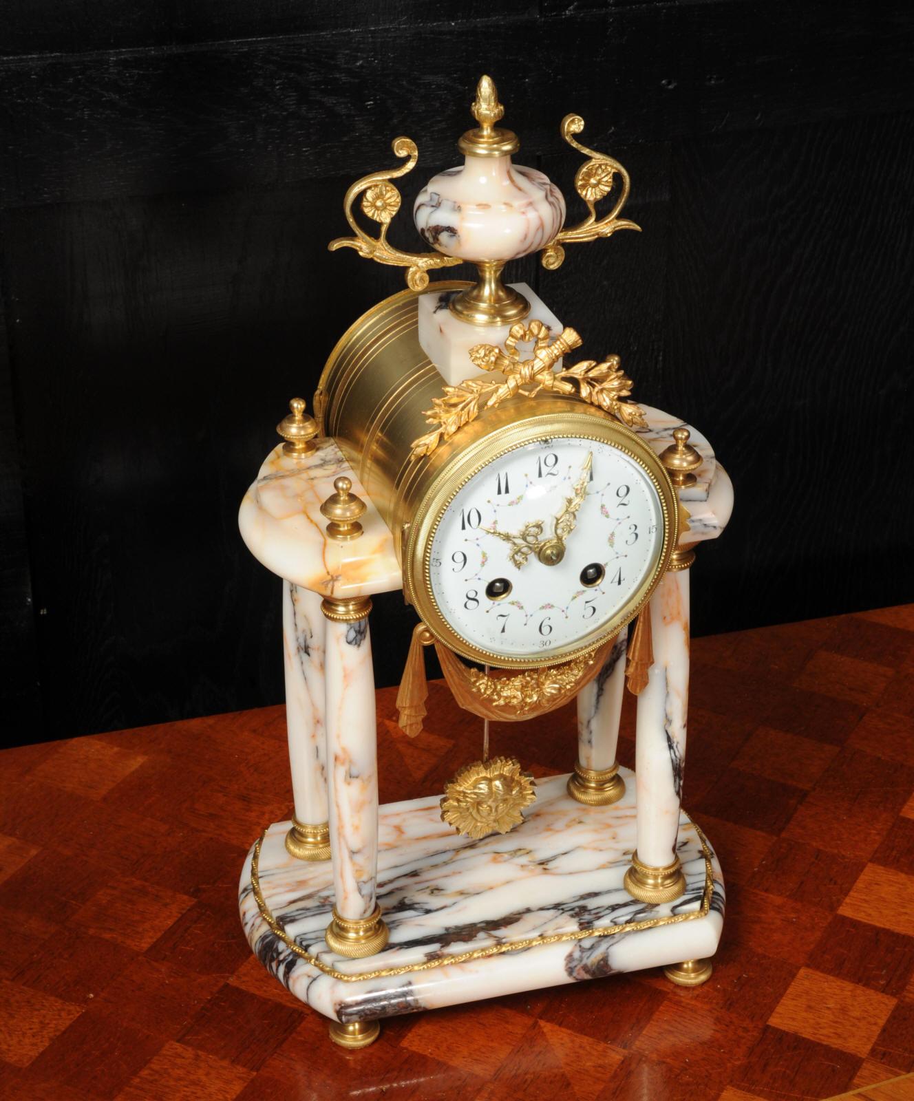 Antique French Ormolu and Specimen Marble Portico Clock by Fritz Marti 9