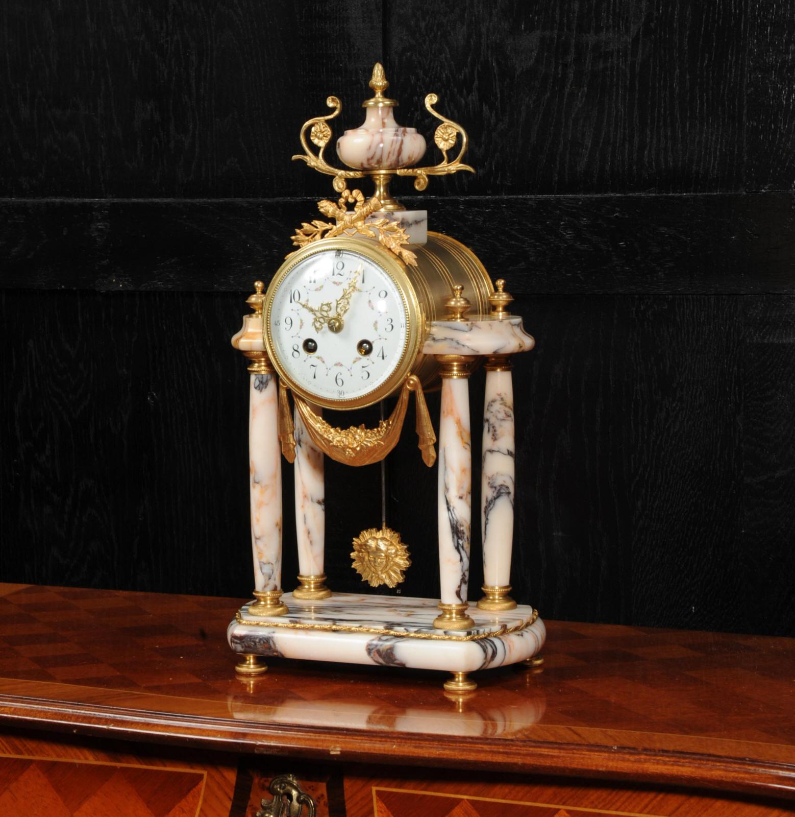 19th Century Antique French Ormolu and Specimen Marble Portico Clock by Fritz Marti