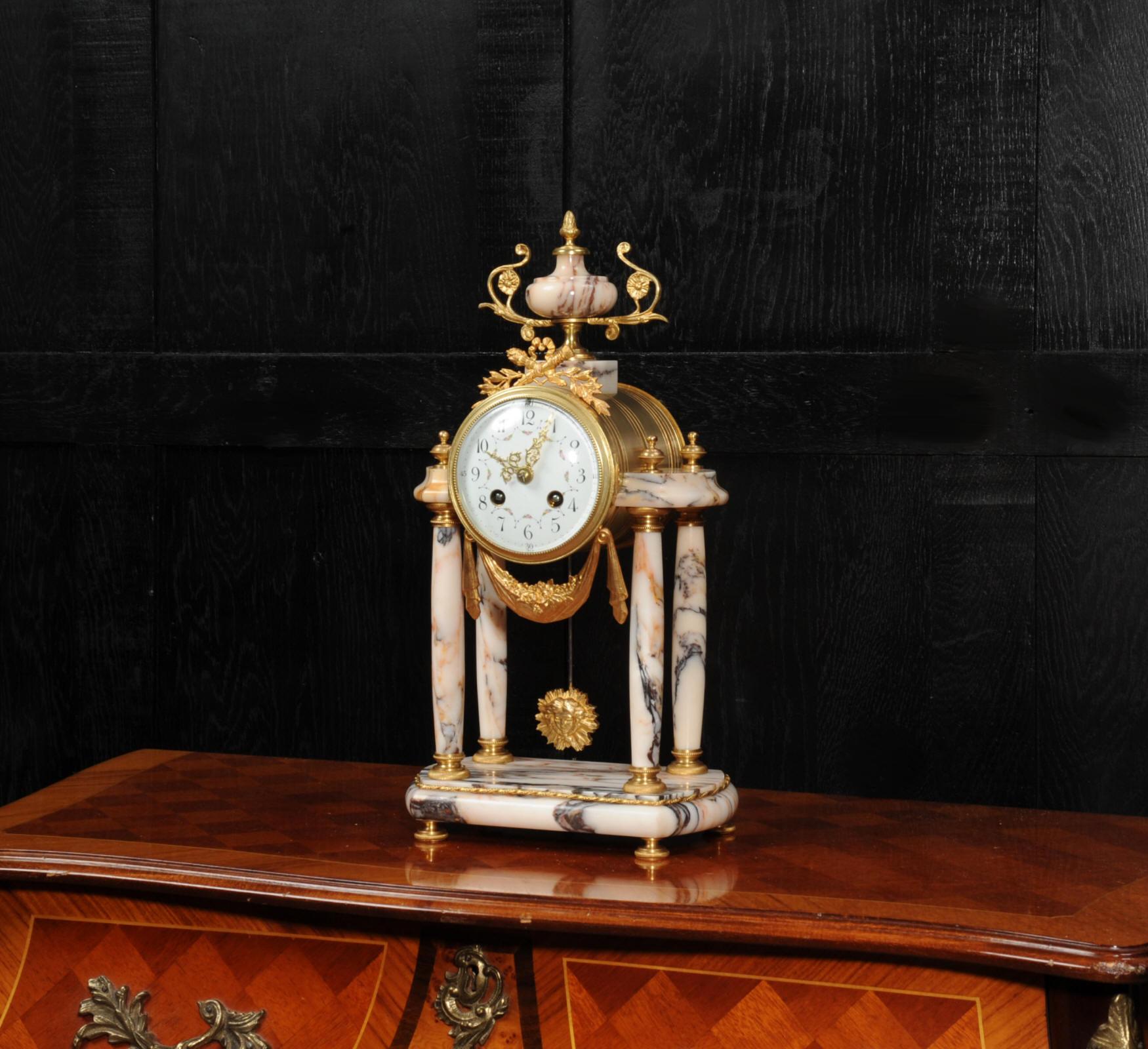 Antique French Ormolu and Specimen Marble Portico Clock by Fritz Marti 2