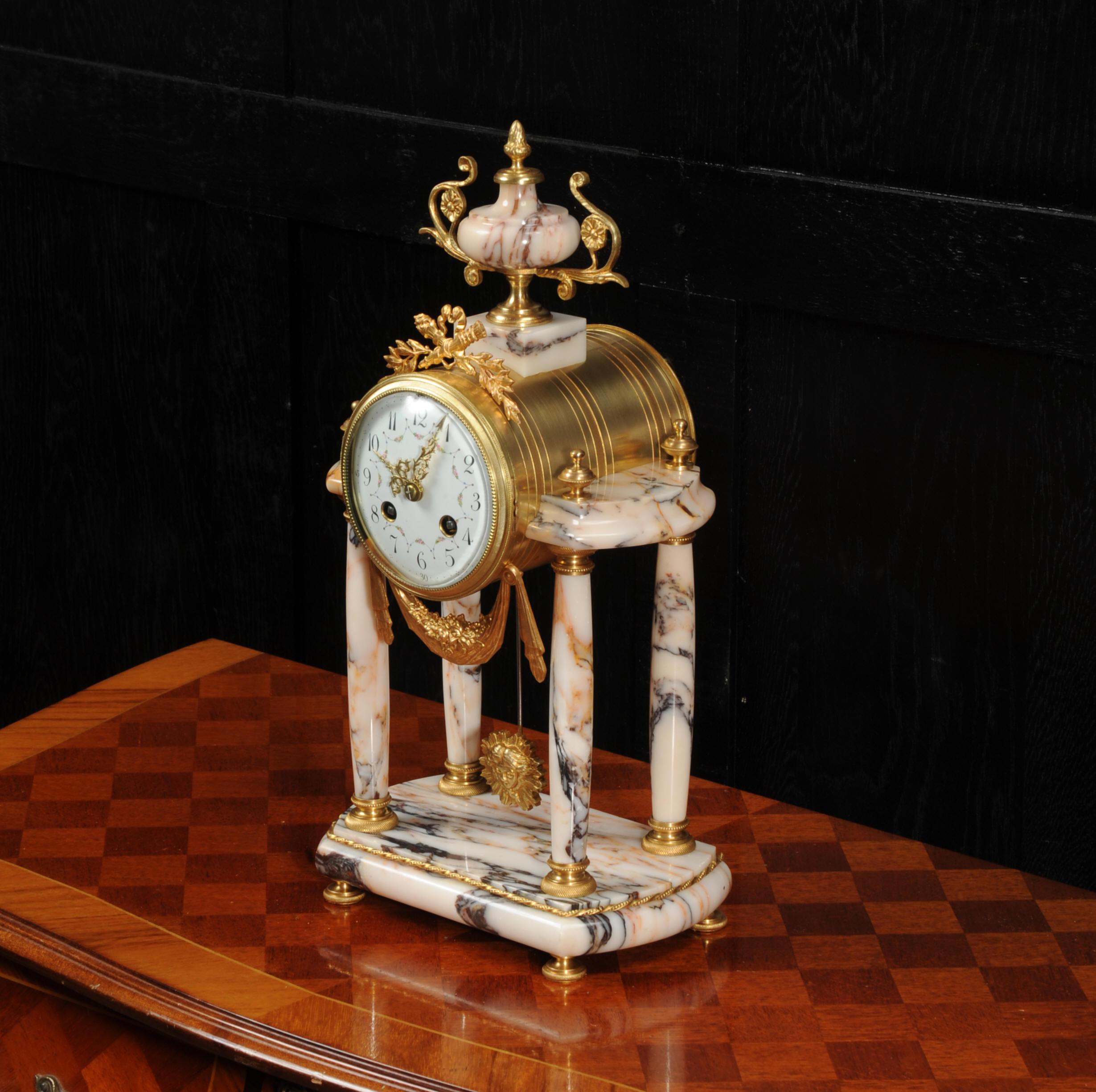 Antique French Ormolu and Specimen Marble Portico Clock by Fritz Marti 3