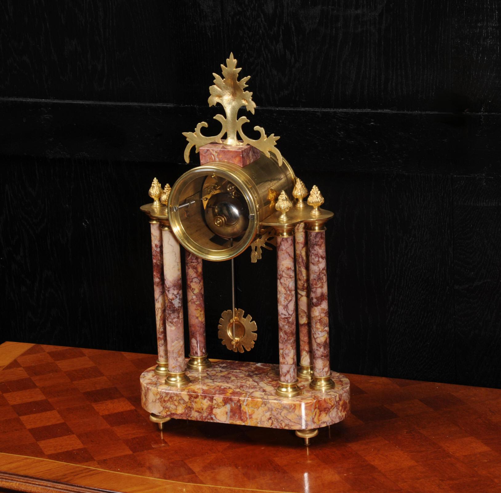 Antique French Ormolu and Specimen Marble Portico Clock 6