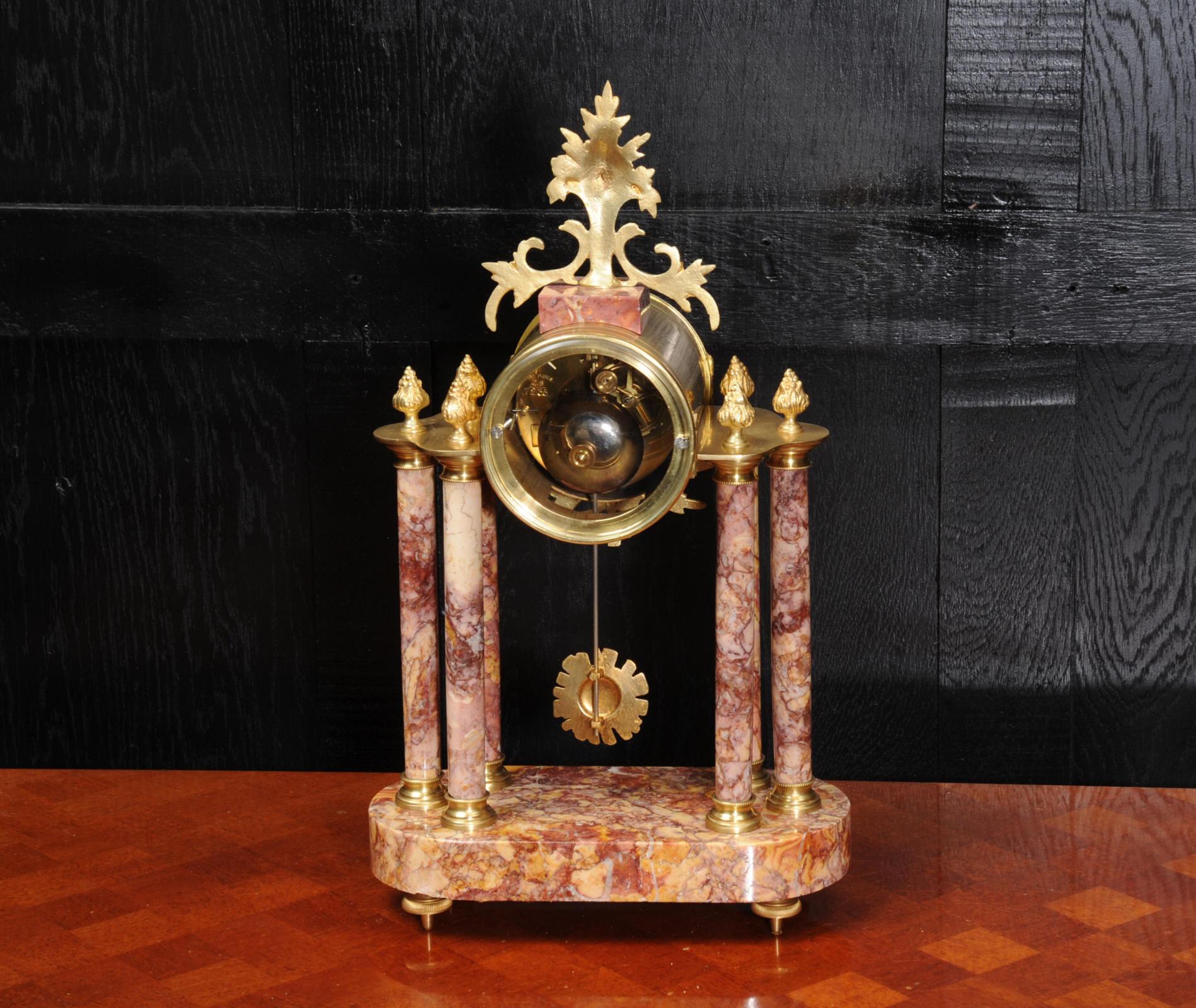 Antique French Ormolu and Specimen Marble Portico Clock 7
