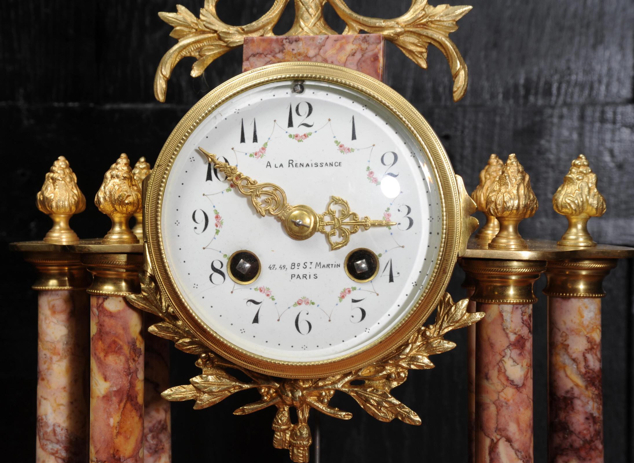 Antique French Ormolu and Specimen Marble Portico Clock 8
