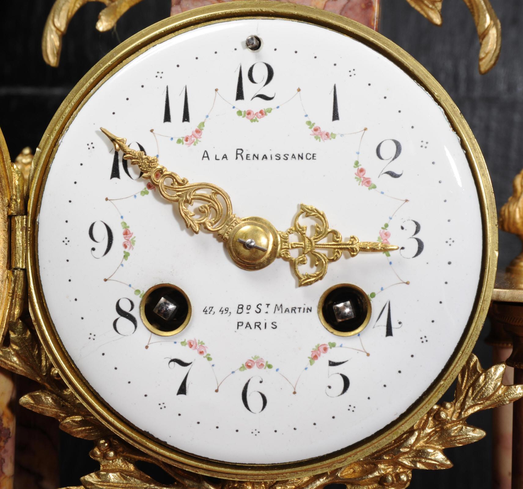 Antique French Ormolu and Specimen Marble Portico Clock 9