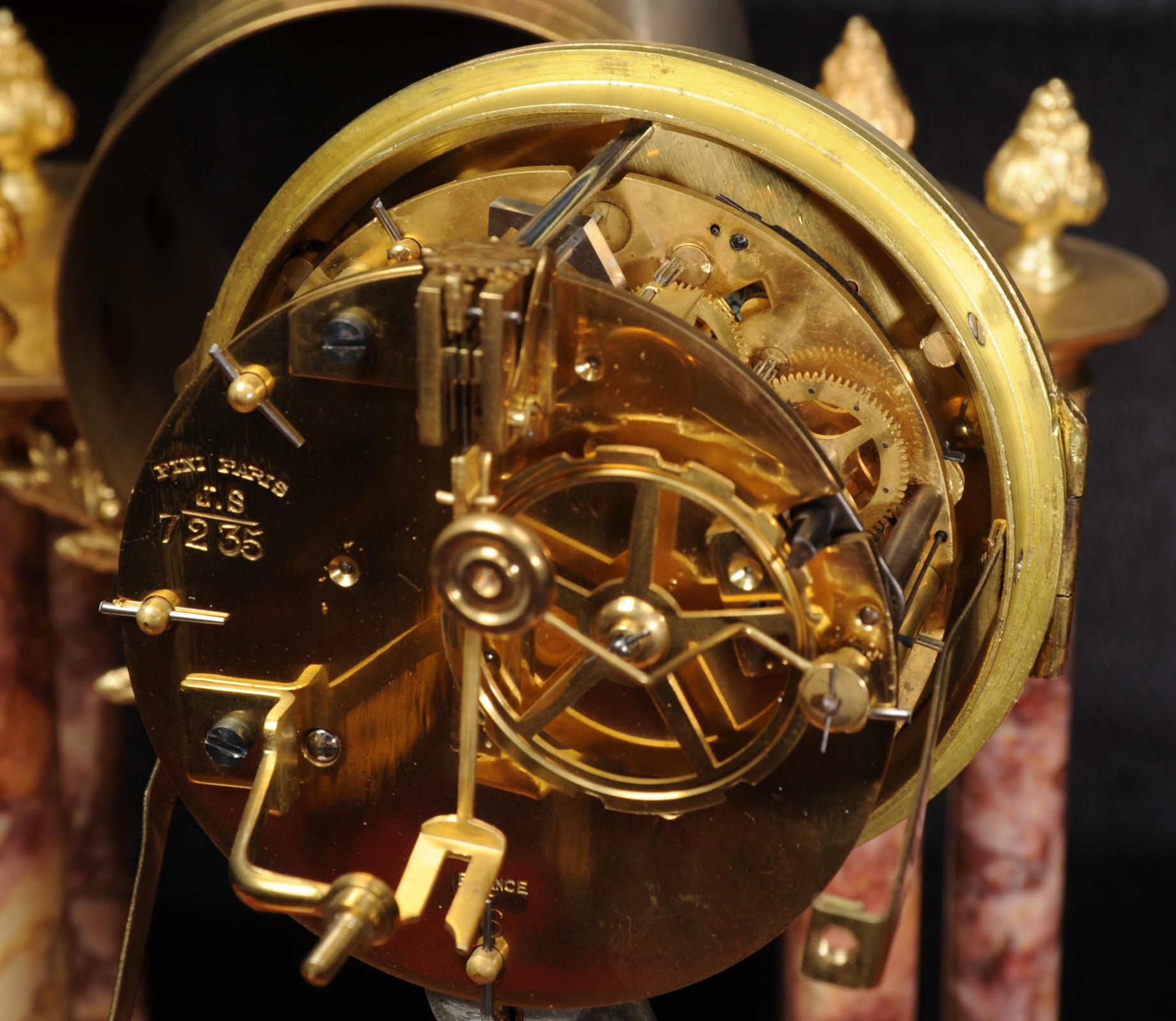 Antique French Ormolu and Specimen Marble Portico Clock 11