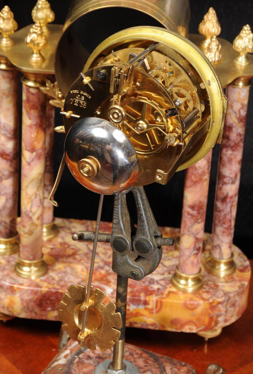 Antique French Ormolu and Specimen Marble Portico Clock 12
