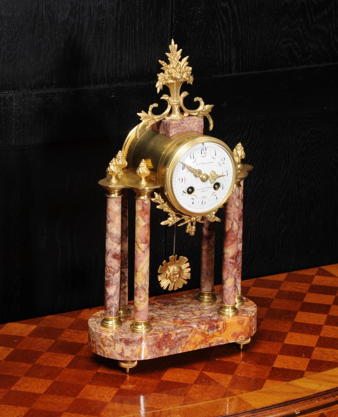 Louis XVI Antique French Ormolu and Specimen Marble Portico Clock