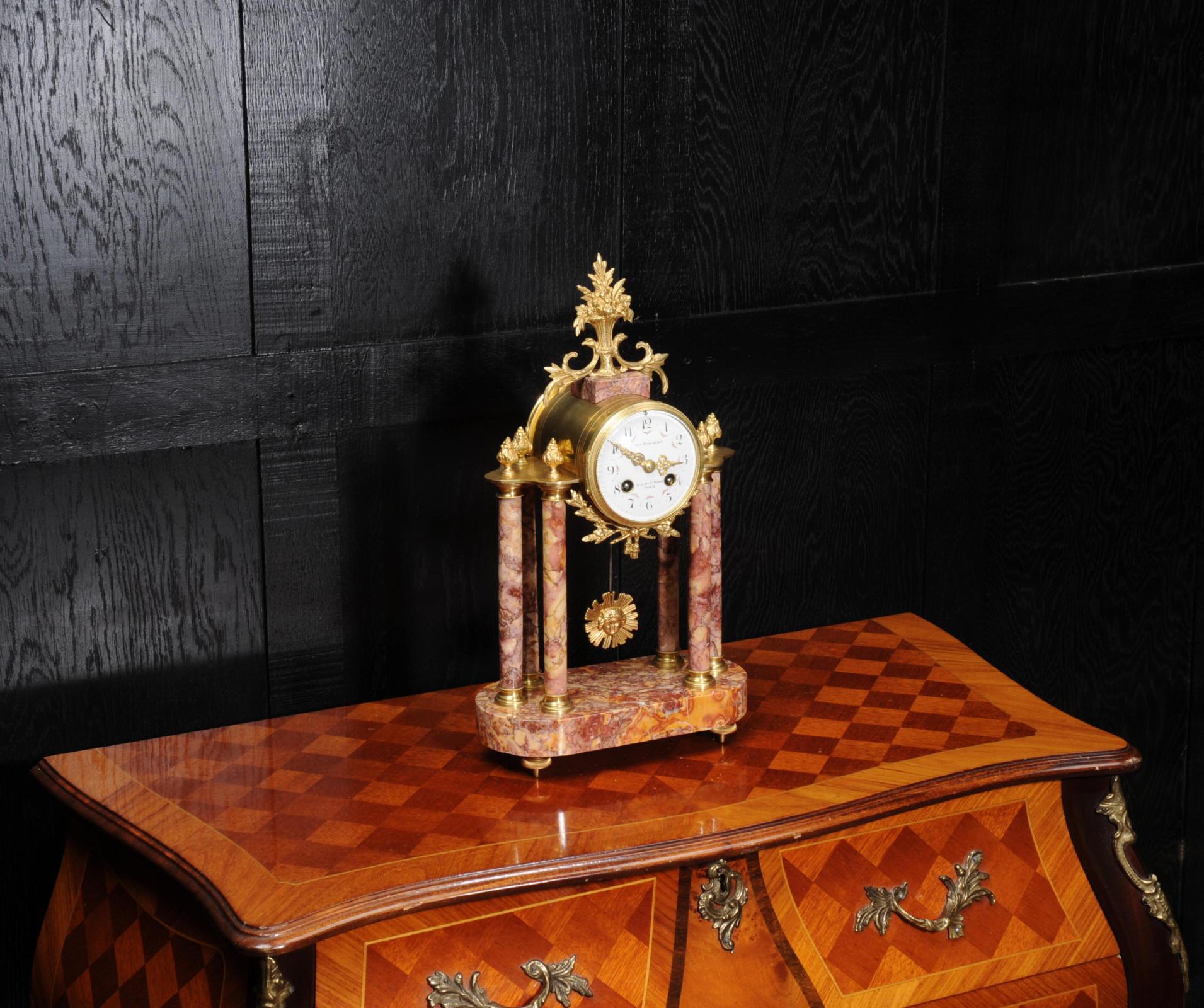 19th Century Antique French Ormolu and Specimen Marble Portico Clock