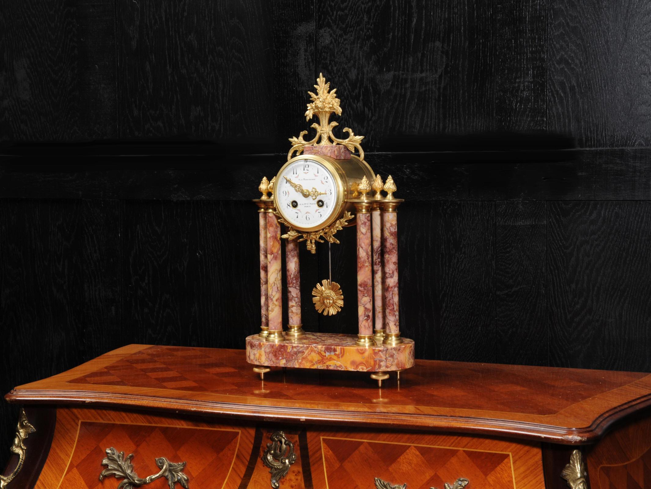 Antique French Ormolu and Specimen Marble Portico Clock 3