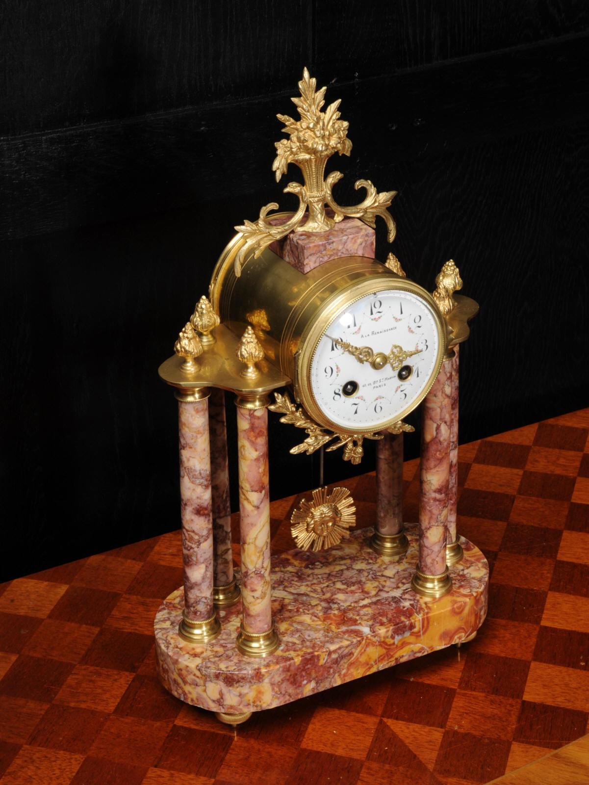 Antique French Ormolu and Specimen Marble Portico Clock 4