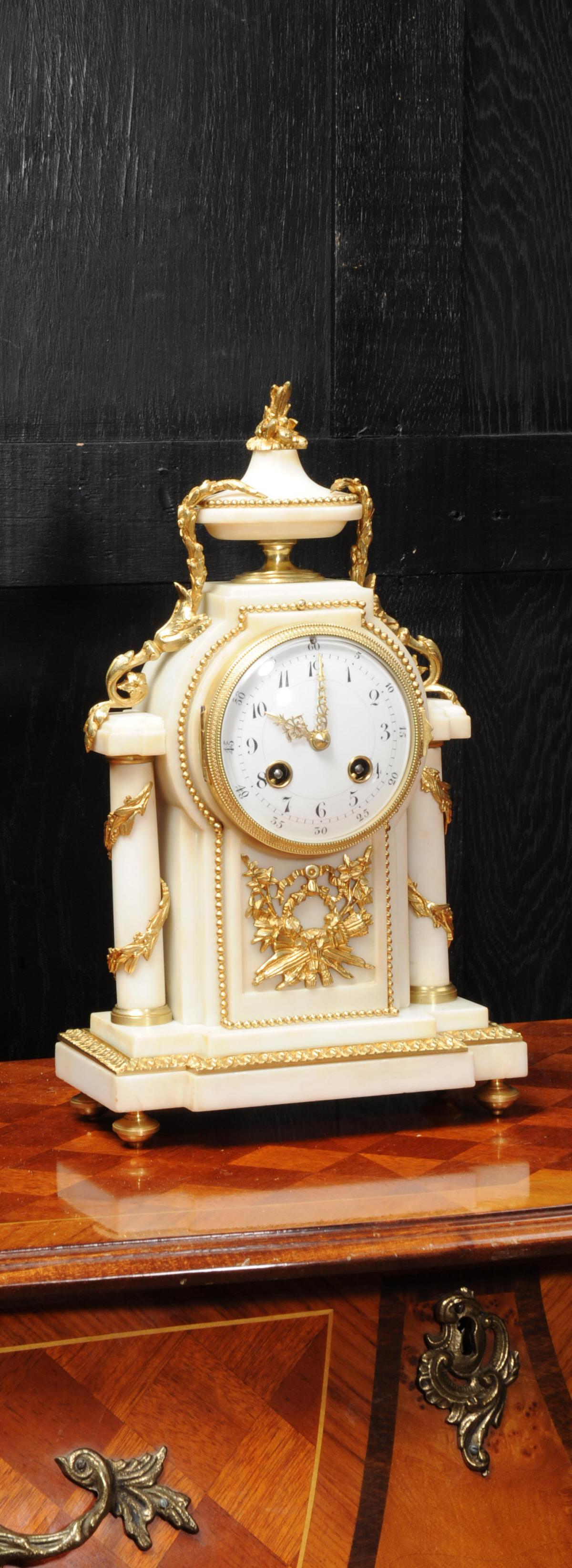 Antique French Ormolu and White Marble Boudoir Clock 5