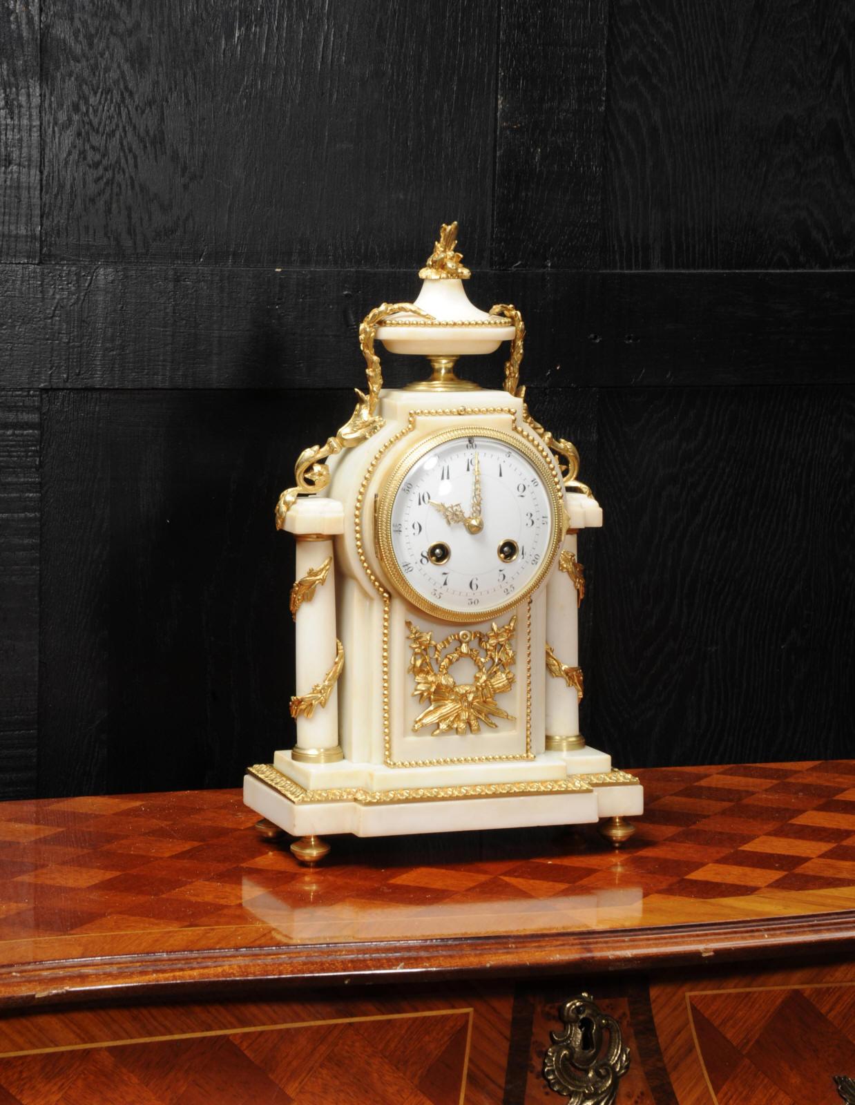 Antique French Ormolu and White Marble Boudoir Clock 6