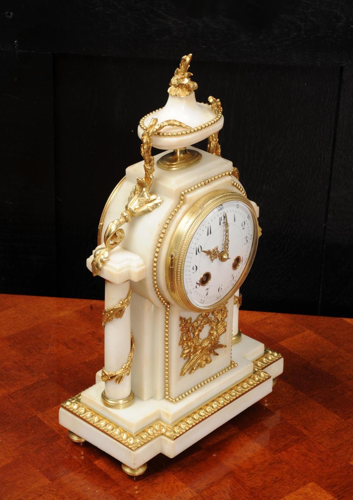 Antique French Ormolu and White Marble Boudoir Clock 7