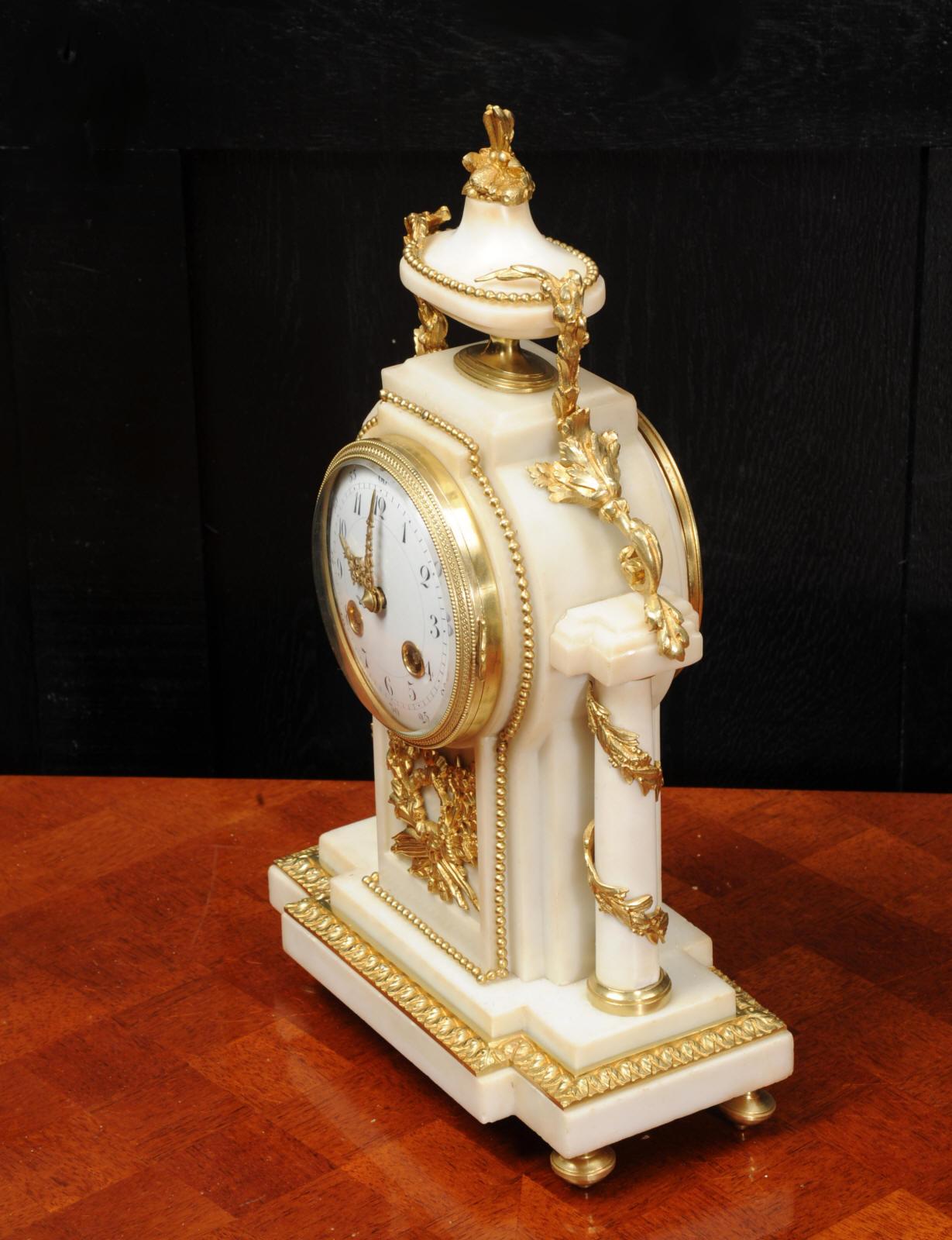 Antique French Ormolu and White Marble Boudoir Clock 8