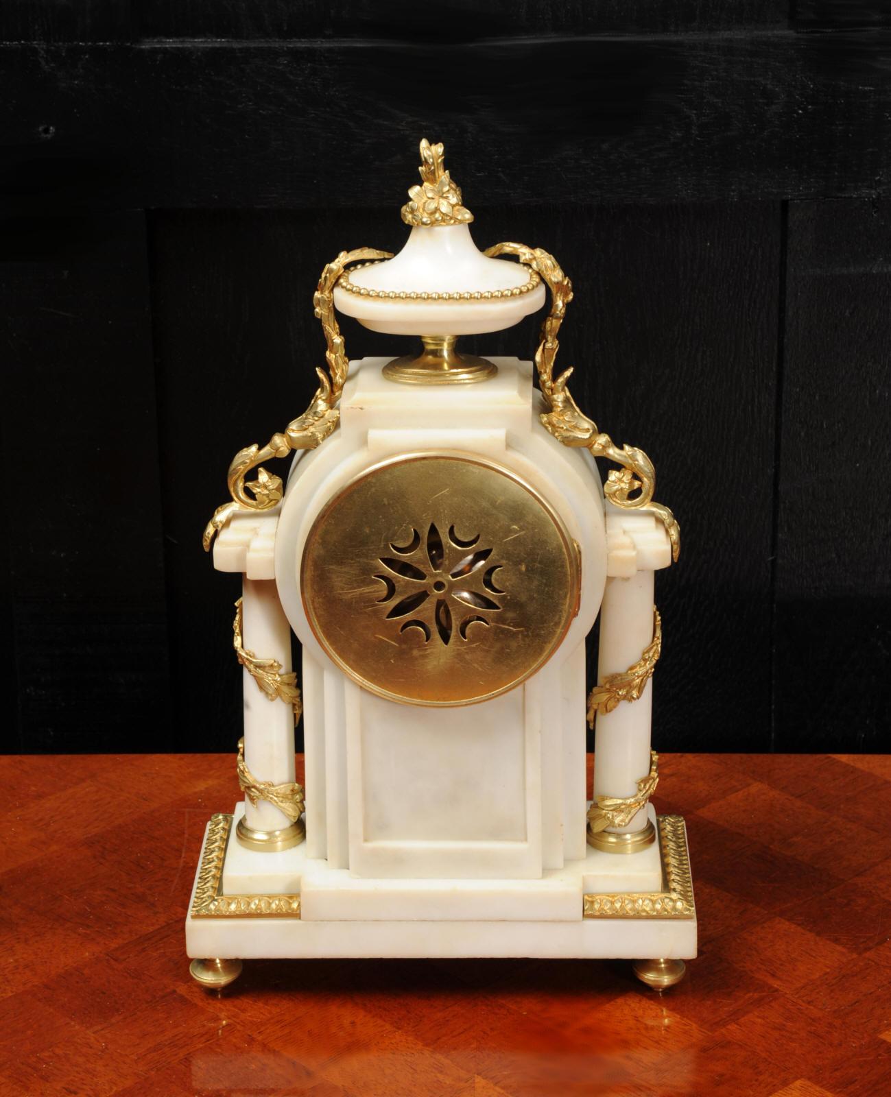 Antique French Ormolu and White Marble Boudoir Clock 9