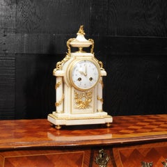 Antique French Ormolu and White Marble Boudoir Clock