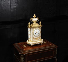 Antique French Ormolu and White Marble Boudoir Clock