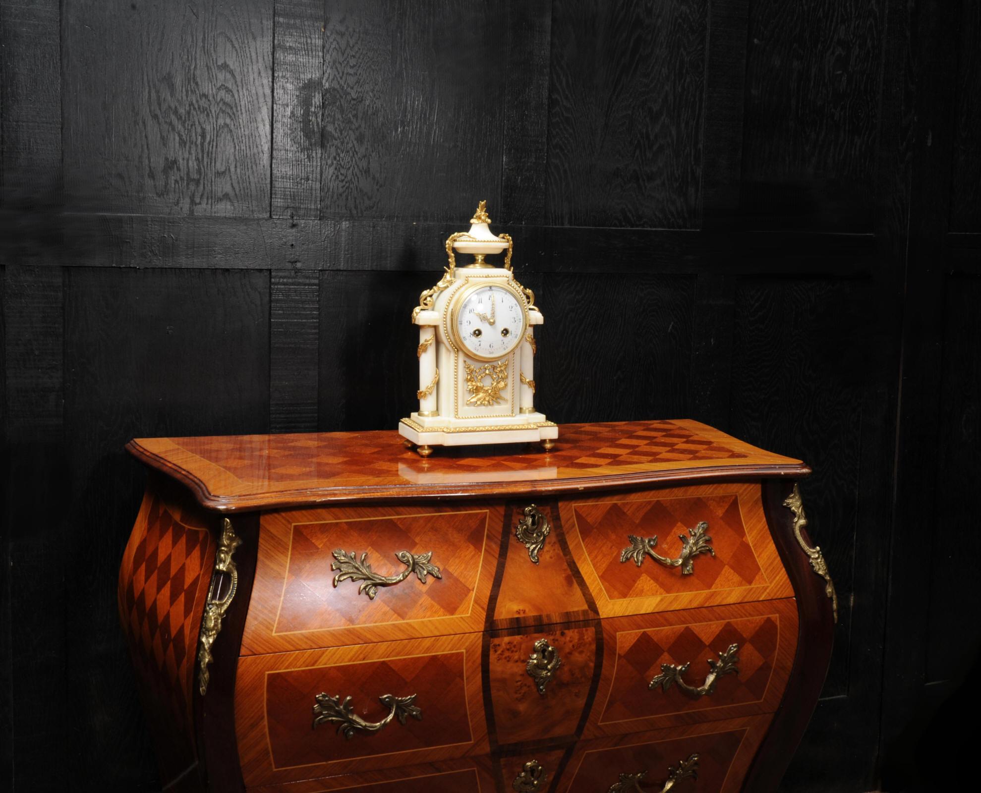 Louis XVI Antique French Ormolu and White Marble Boudoir Clock