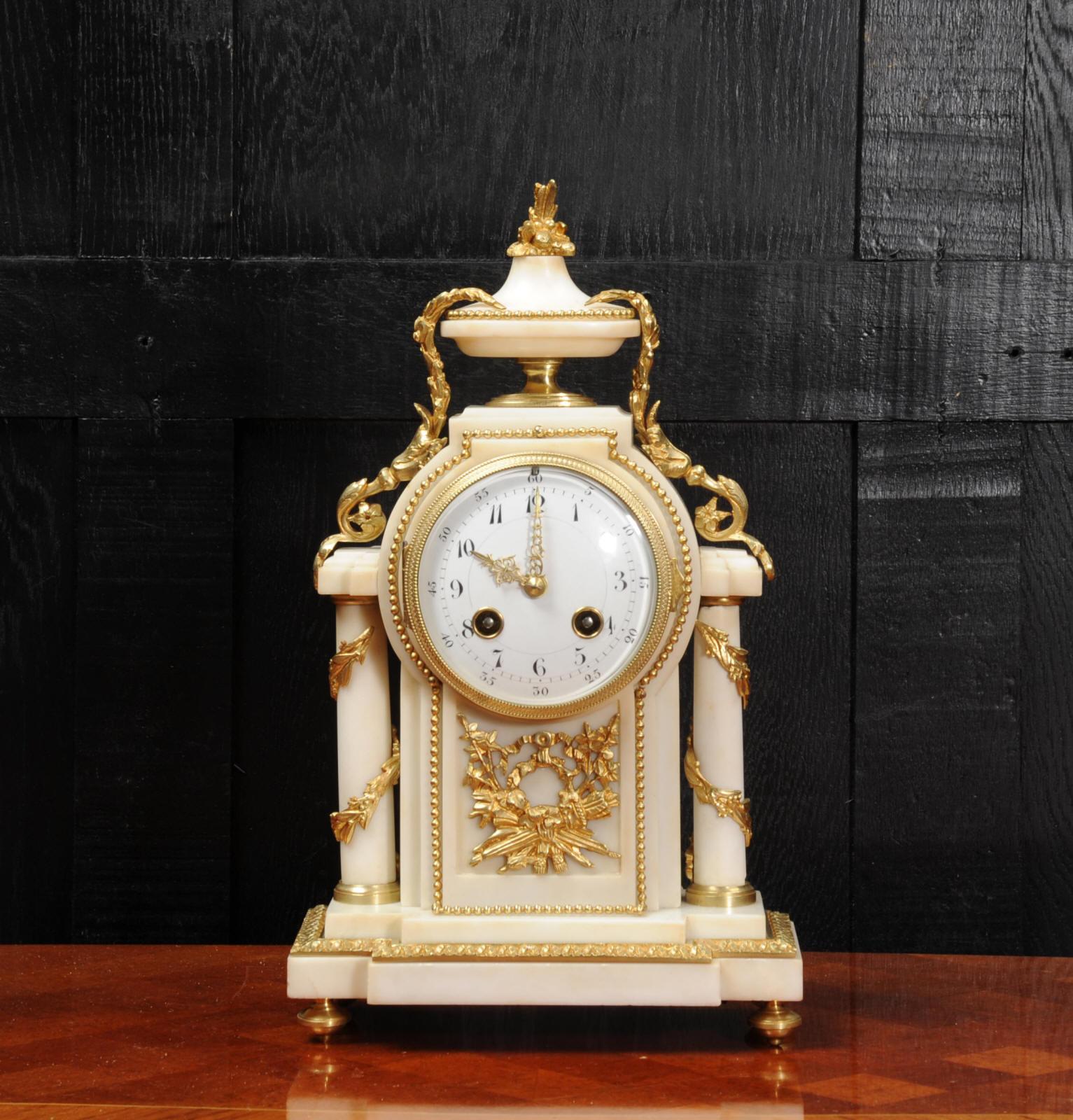 19th Century Antique French Ormolu and White Marble Boudoir Clock